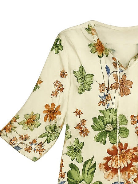 Cream Boho floral Blouse for Women with Half Sleeves,Spring Summer Shirts Top