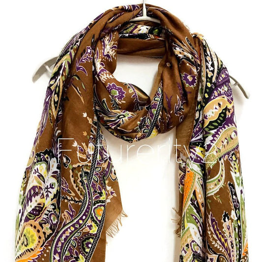 Paisley Brown Cashmere Blend Scarf/Spring Summer Scarf /Autumn Winter Scarf /Gifts For Her/Gifts For Mother/Accessories /Christmas Gifts