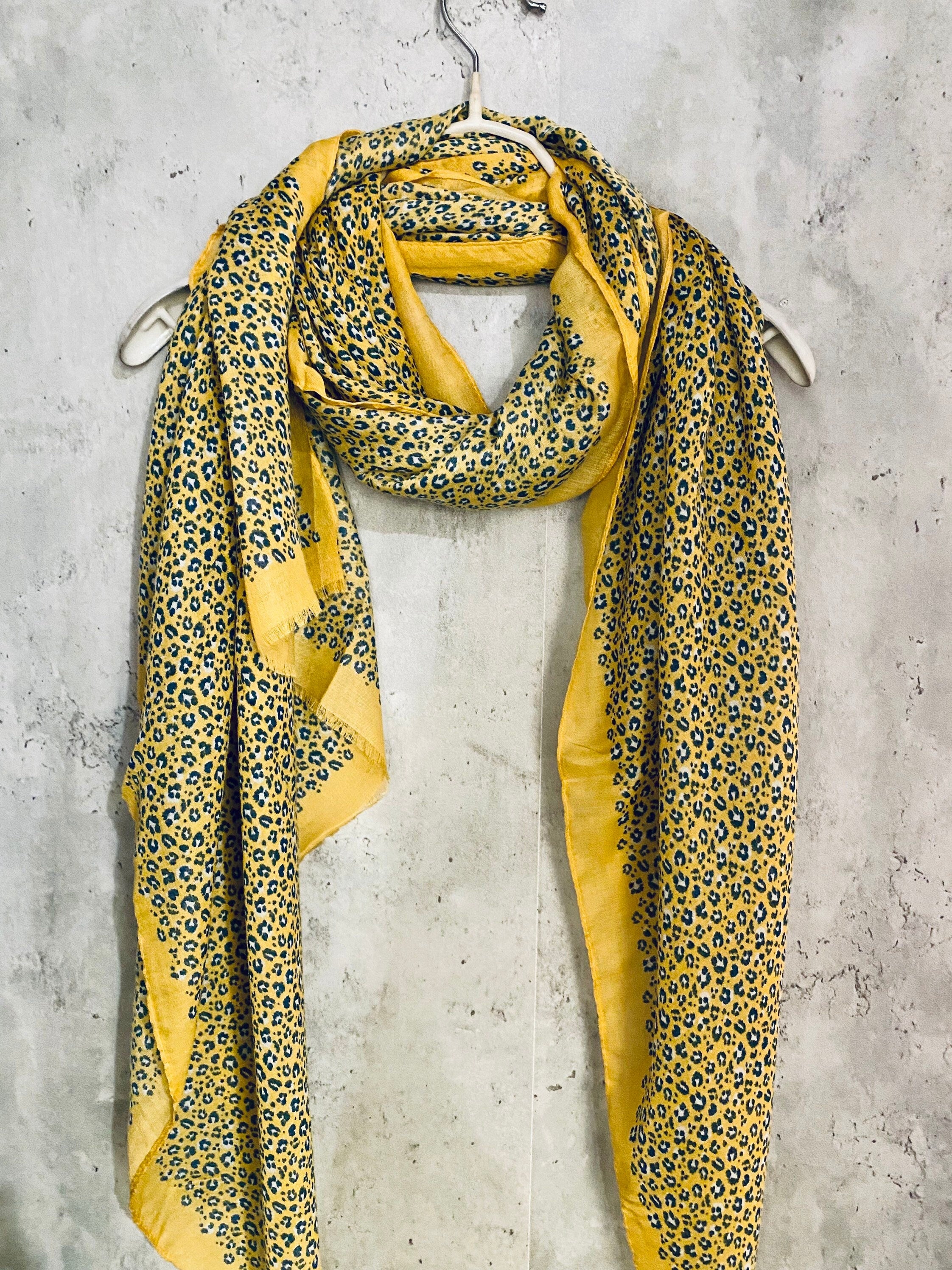 Small leopard Pattern Yellow Cotton Scarf/Spring Summer Autumn Scarf/UK Seller/Scarf Women/Gifts For Mom/Gifts For Her Birthday/Christmas