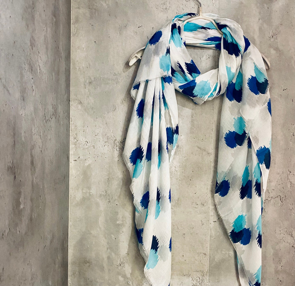Spotty Ikat Blue White Cotton Scarf/Spring Summer Scarf/Gifts For Mom/UK Seller/Scarf Women/Gifts For Her Birthday Christmas