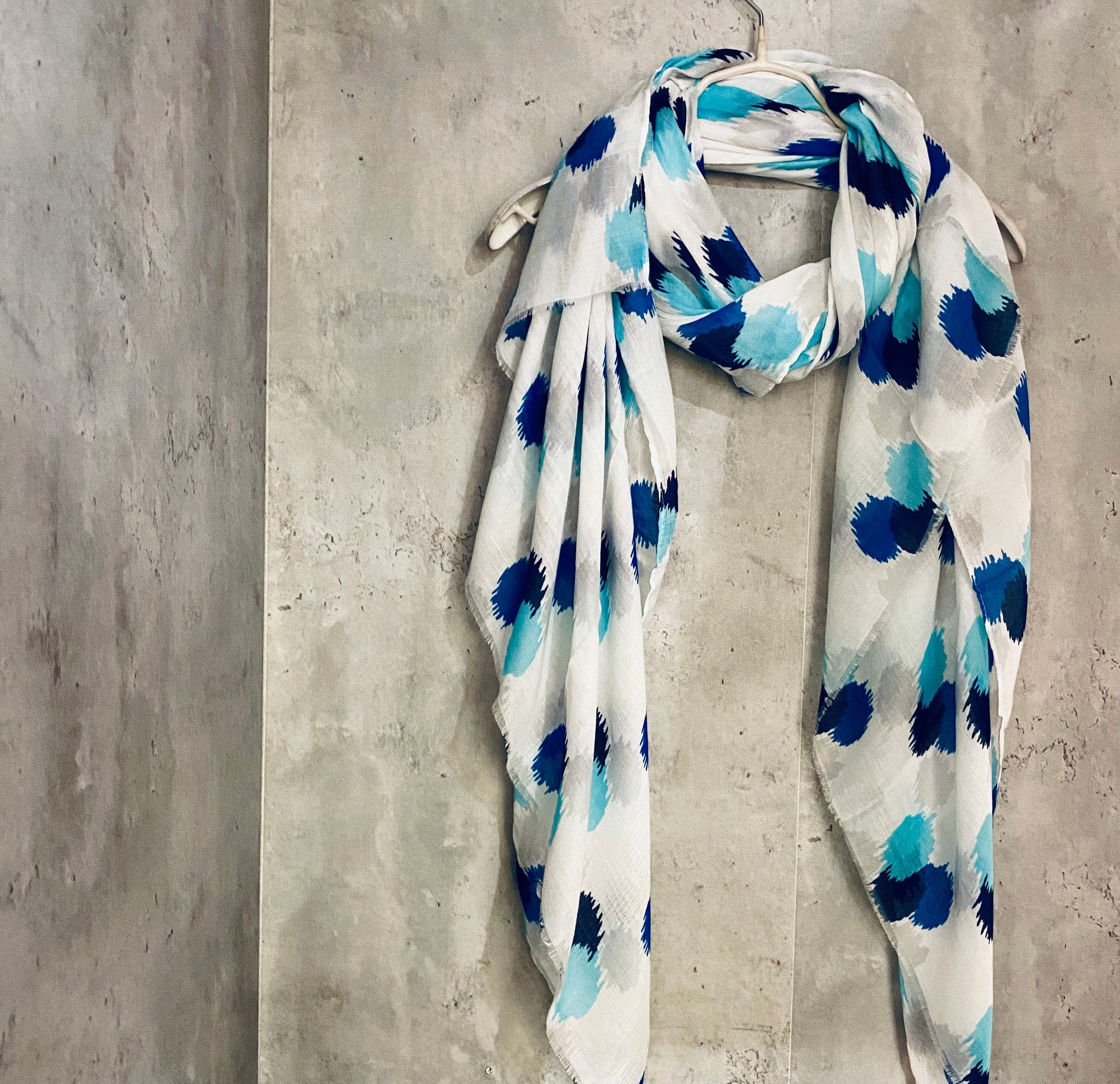 Spotty Ikat Blue White Cotton Scarf/Spring Summer Scarf/Gifts For Mom/UK Seller/Scarf Women/Gifts For Her Birthday Christmas