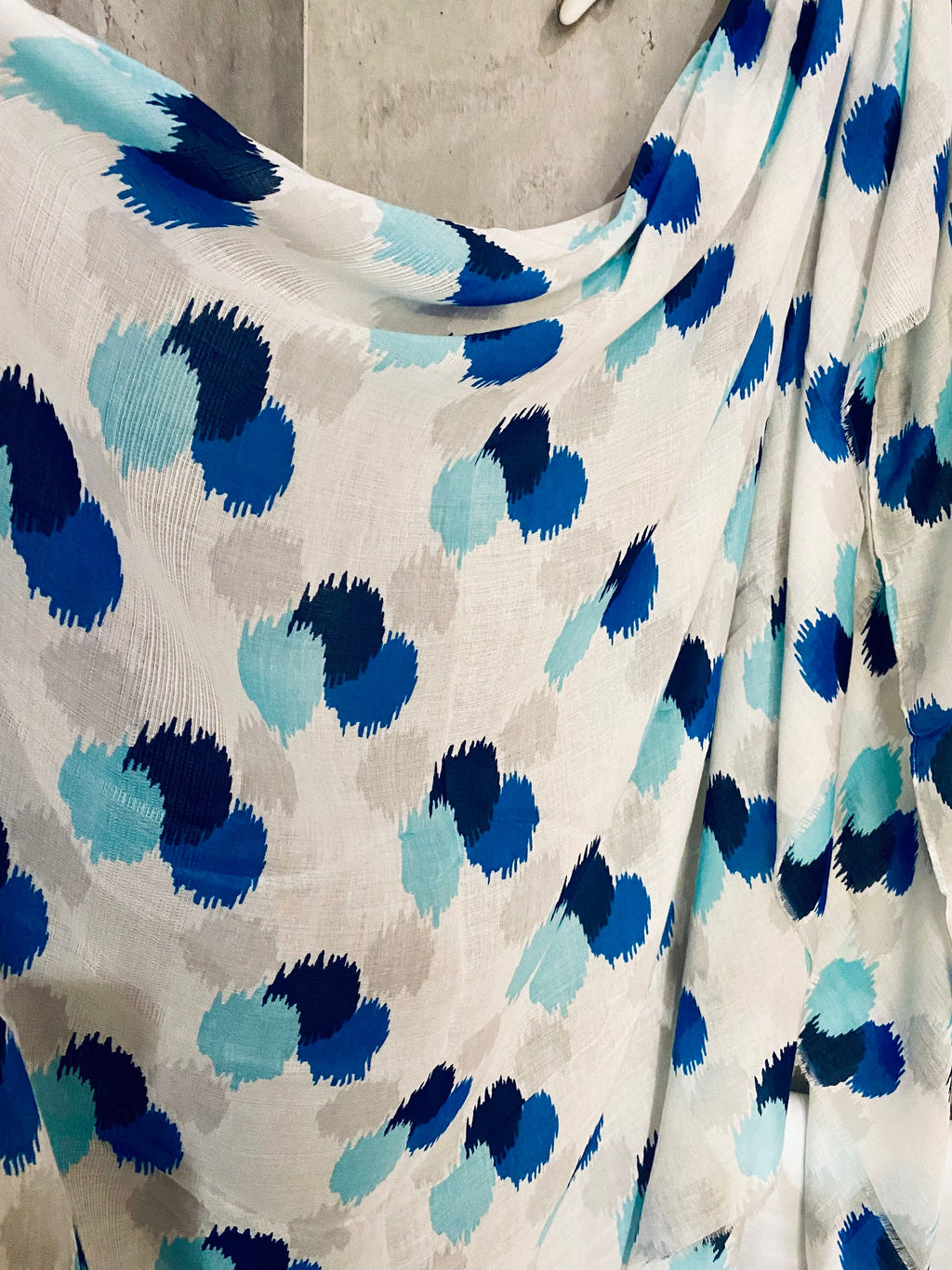 Spotty Ikat Blue White Cotton Scarf/Spring Summer Scarf/Gifts For Mom/UK Seller/Scarf Women/Gifts For Her Birthday Christmas