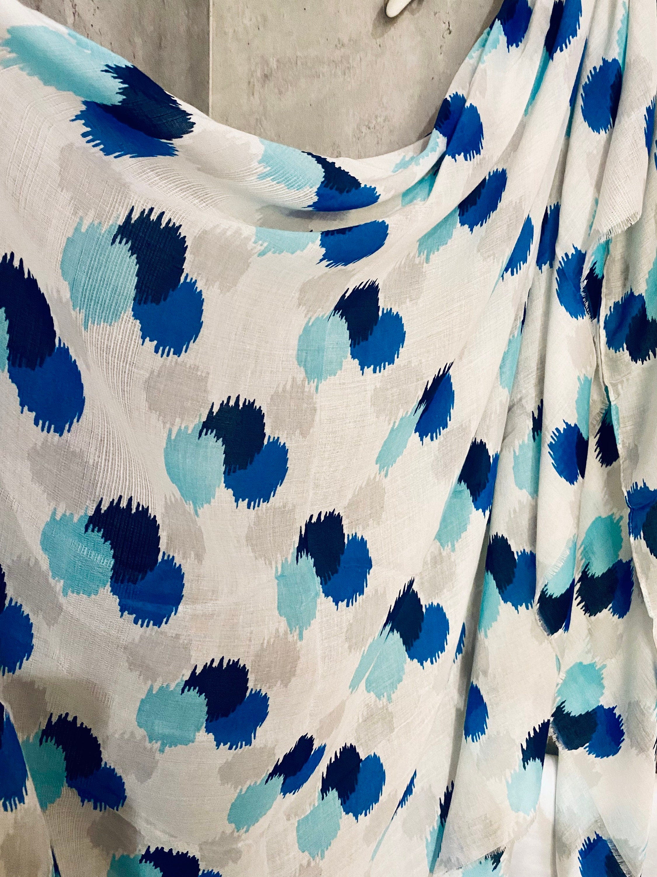 Spotty Ikat Blue White Cotton Scarf/Spring Summer Scarf/Gifts For Mom/UK Seller/Scarf Women/Gifts For Her Birthday Christmas