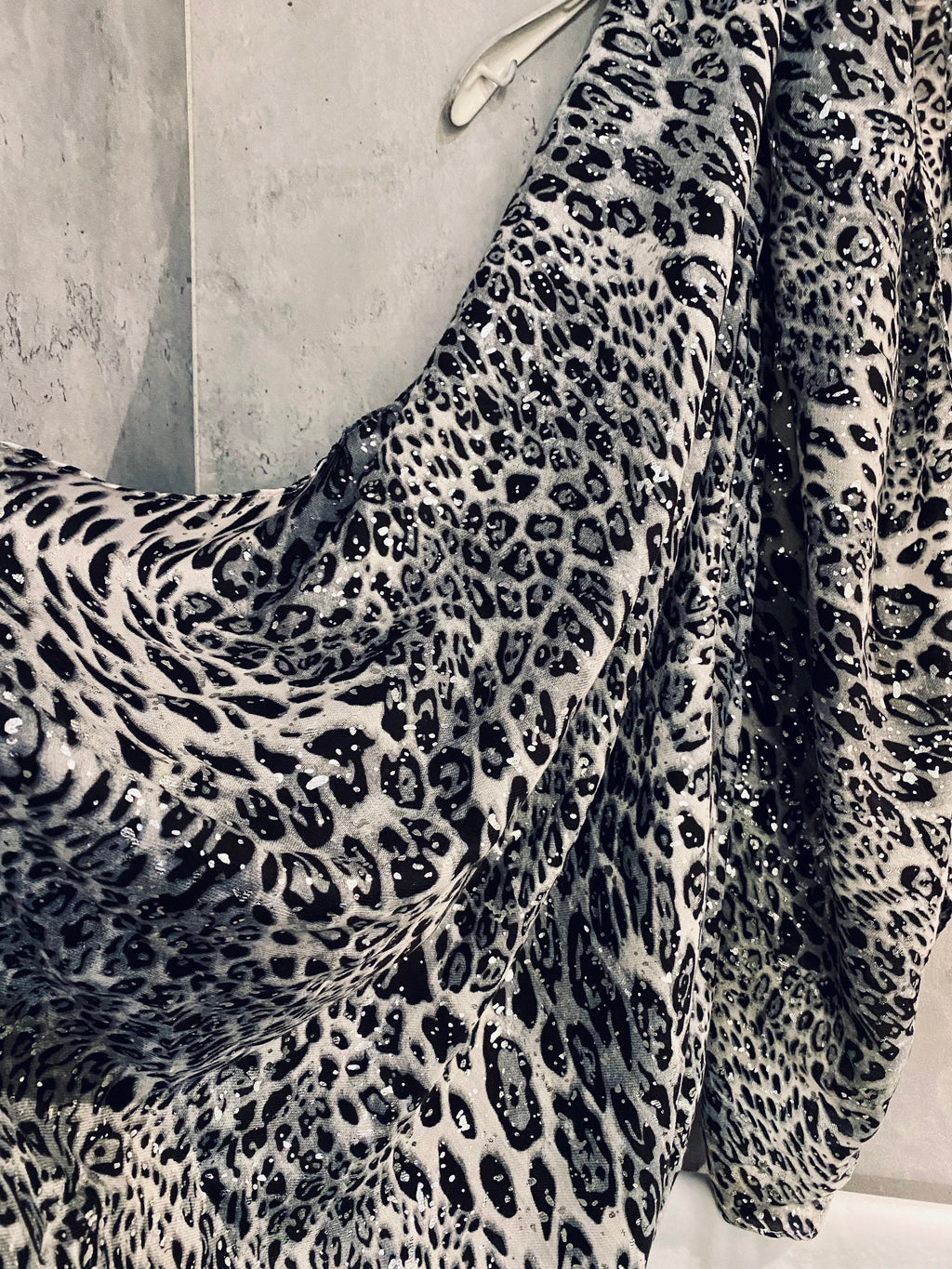 Glitter Leopard Pattern Grey Cotton Scarf