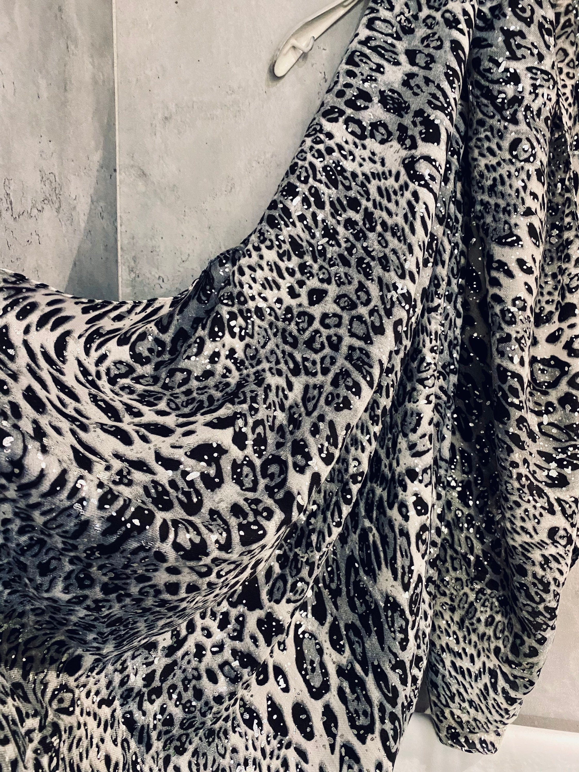 Glitter Leopard Pattern Grey Cotton Scarf