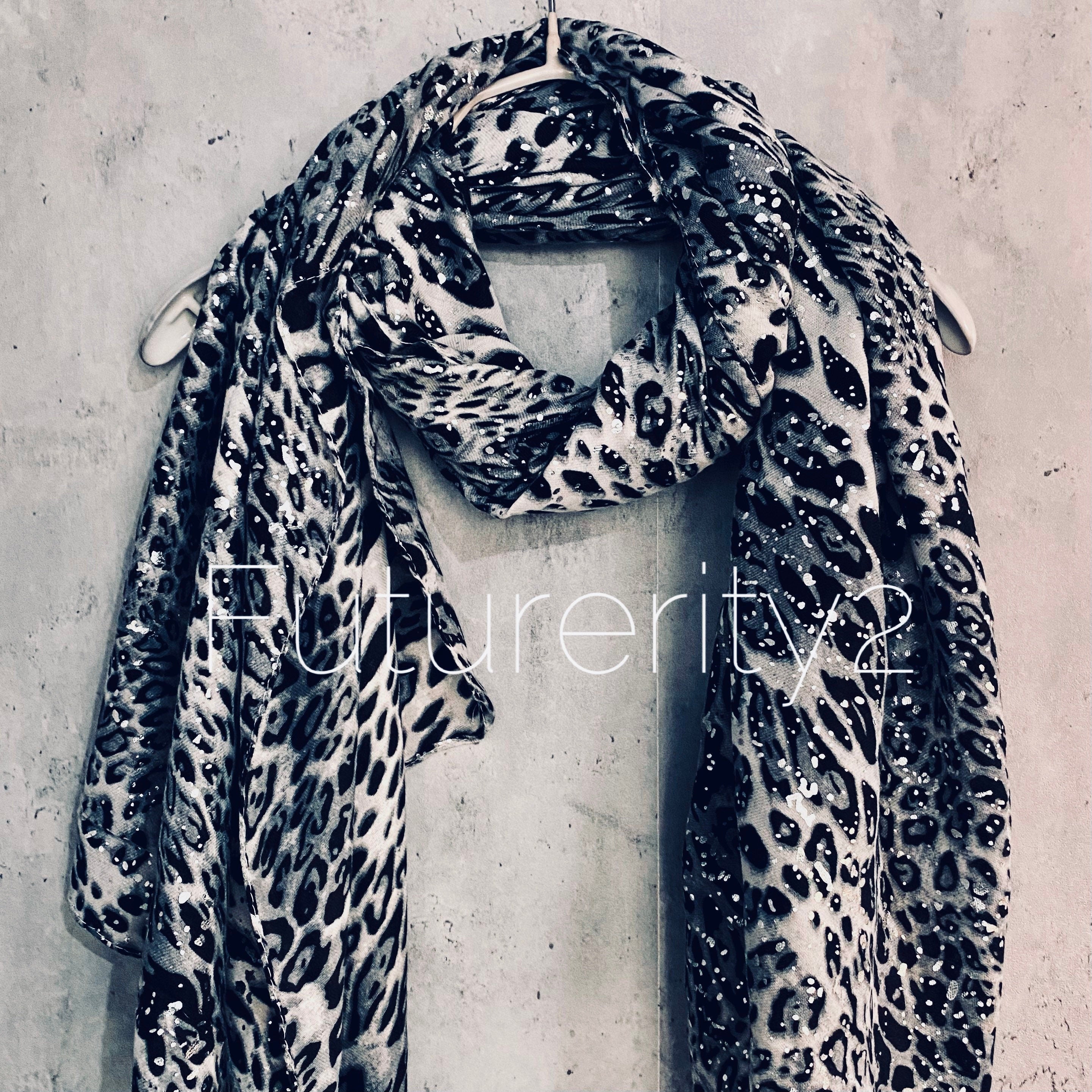 Glitter Leopard Pattern Grey Cotton Scarf