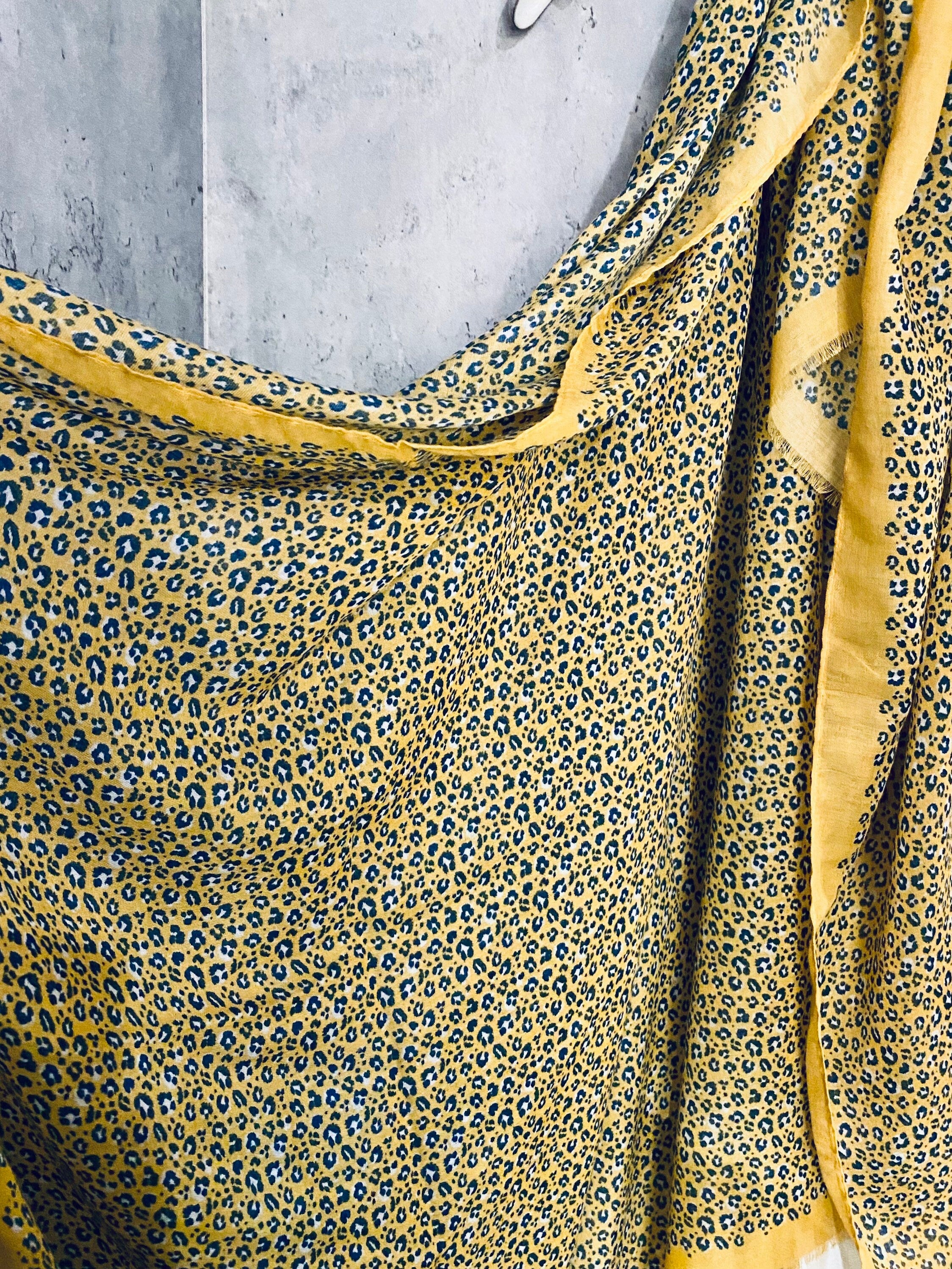 Small leopard Pattern Yellow Cotton Scarf/Spring Summer Autumn Scarf/UK Seller/Scarf Women/Gifts For Mom/Gifts For Her Birthday/Christmas
