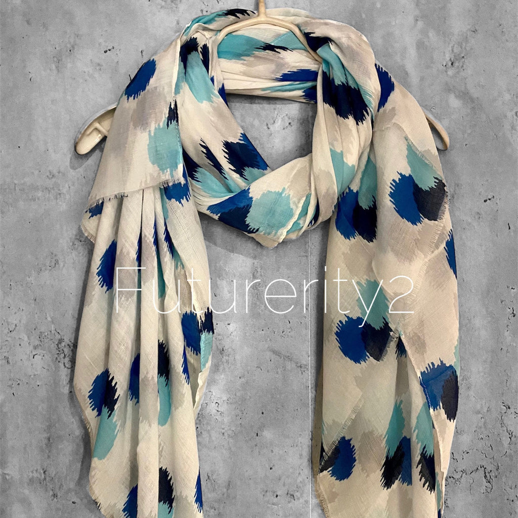 Spotty Ikat Blue White Cotton Scarf/Spring Summer Scarf/Gifts For Mom/UK Seller/Scarf Women/Gifts For Her Birthday Christmas