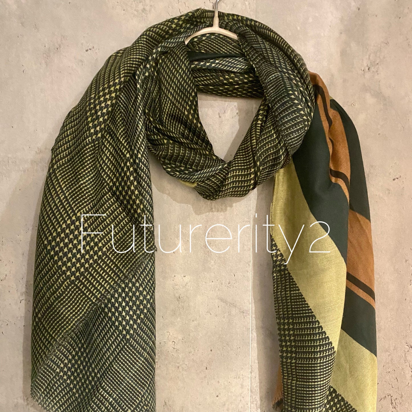 Plaid Pattern With Brown Trim Olive Green Cotton Scarf/Summer Autumn Scarf/Gifts For Mom/Gifts For Her Birthday Christmas/Scarf Women/UK