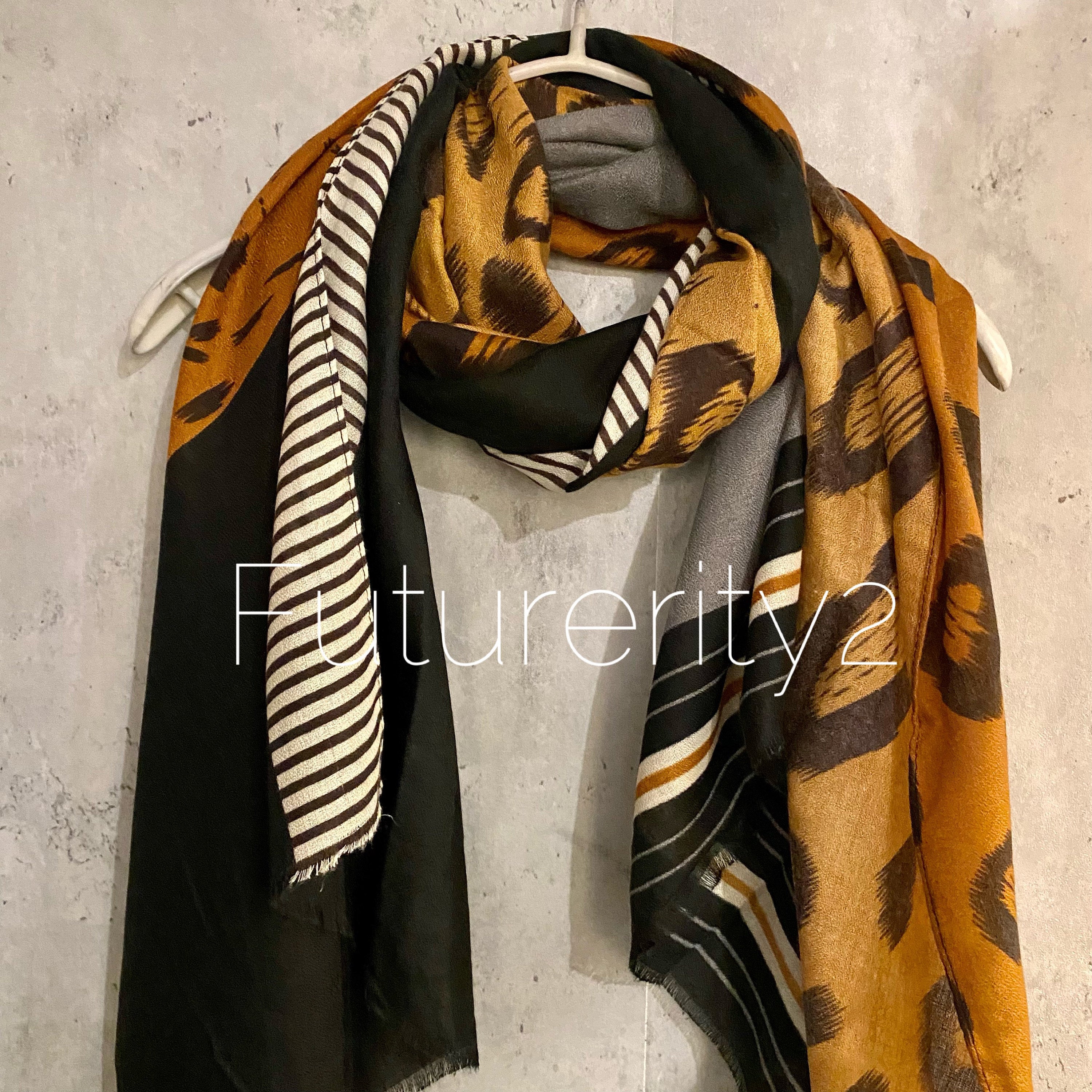 Geometric Leopard Pattern Brown Cotton Scarf