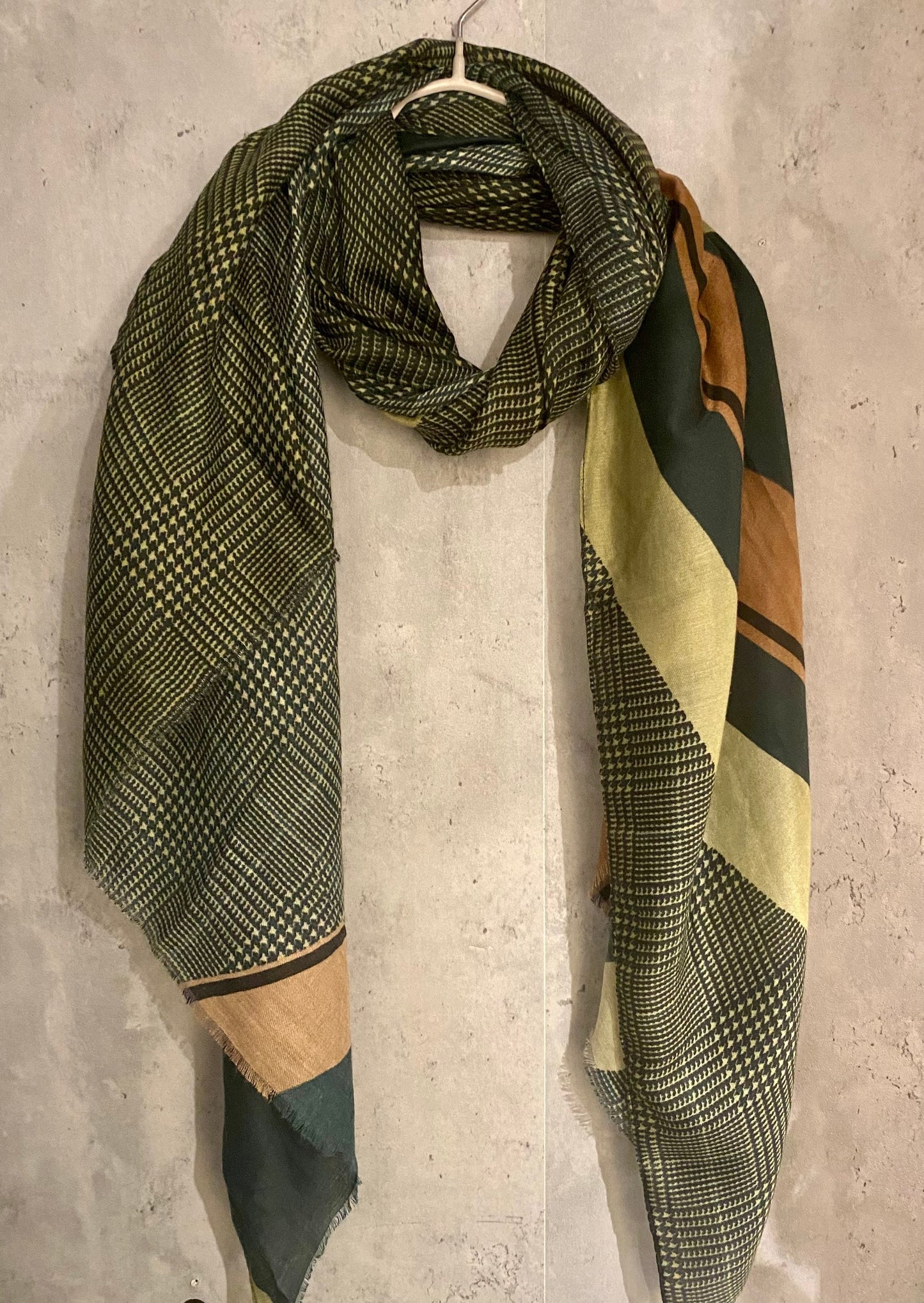 Plaid Pattern With Brown Trim Olive Green Cotton Scarf/Summer Autumn Scarf/Gifts For Mom/Gifts For Her Birthday Christmas/Scarf Women/UK