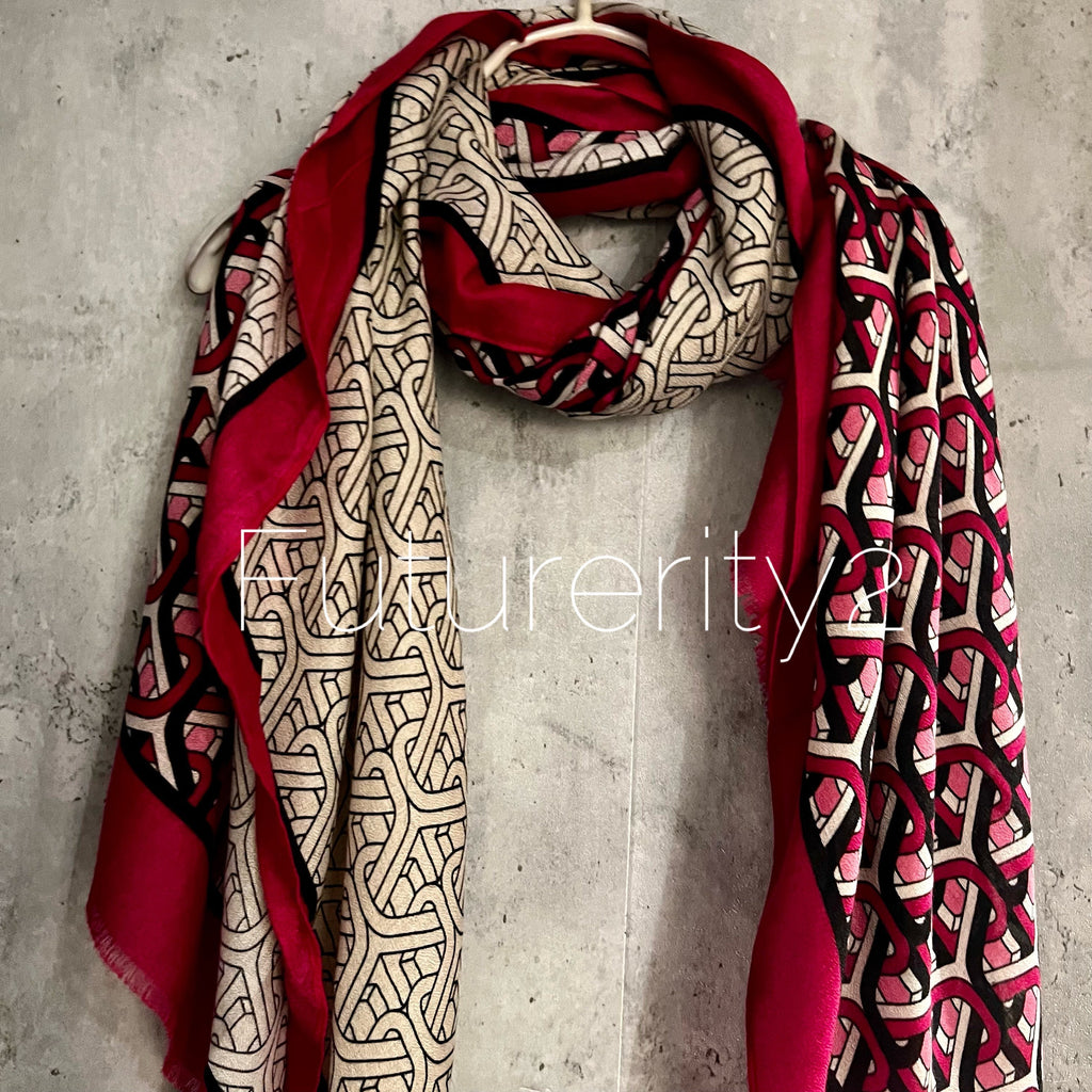 New Monogram Pattern Dark Pink Cotton Blend Scarf