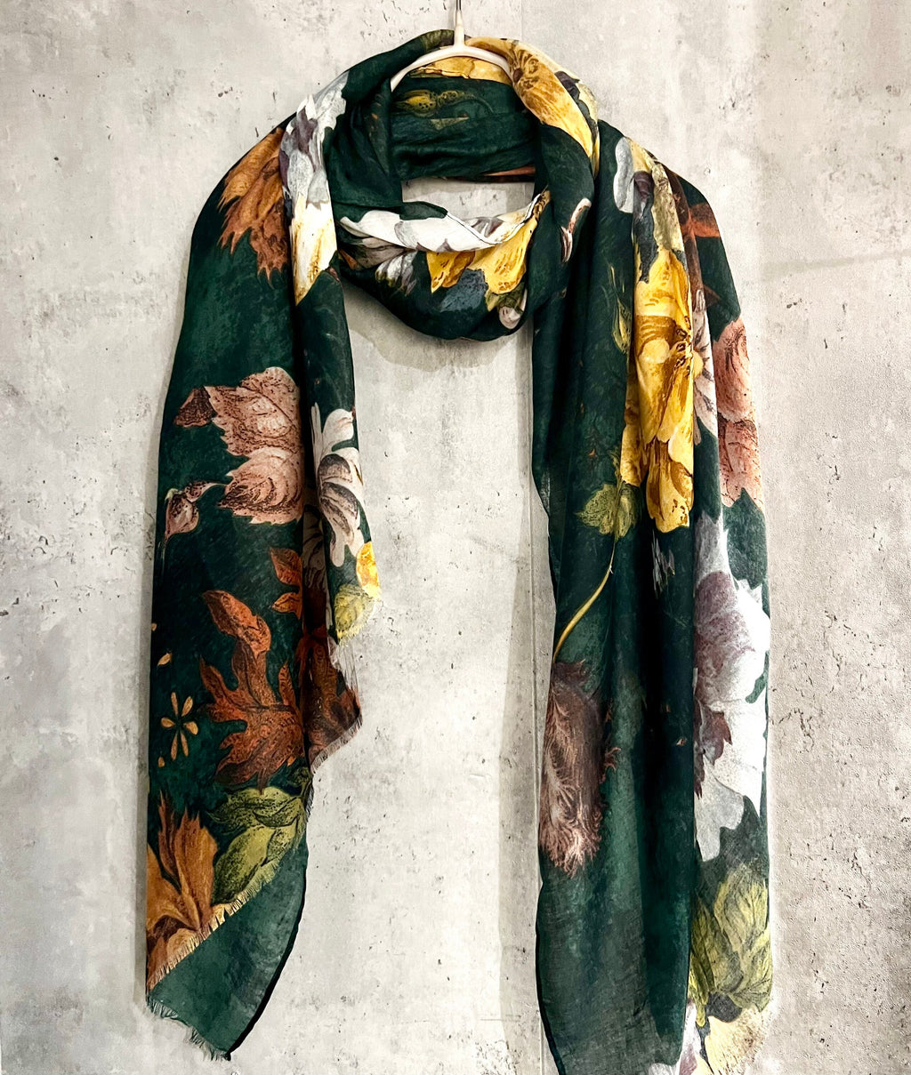 Vintage Peony Flowers Green  Cotton Scarf