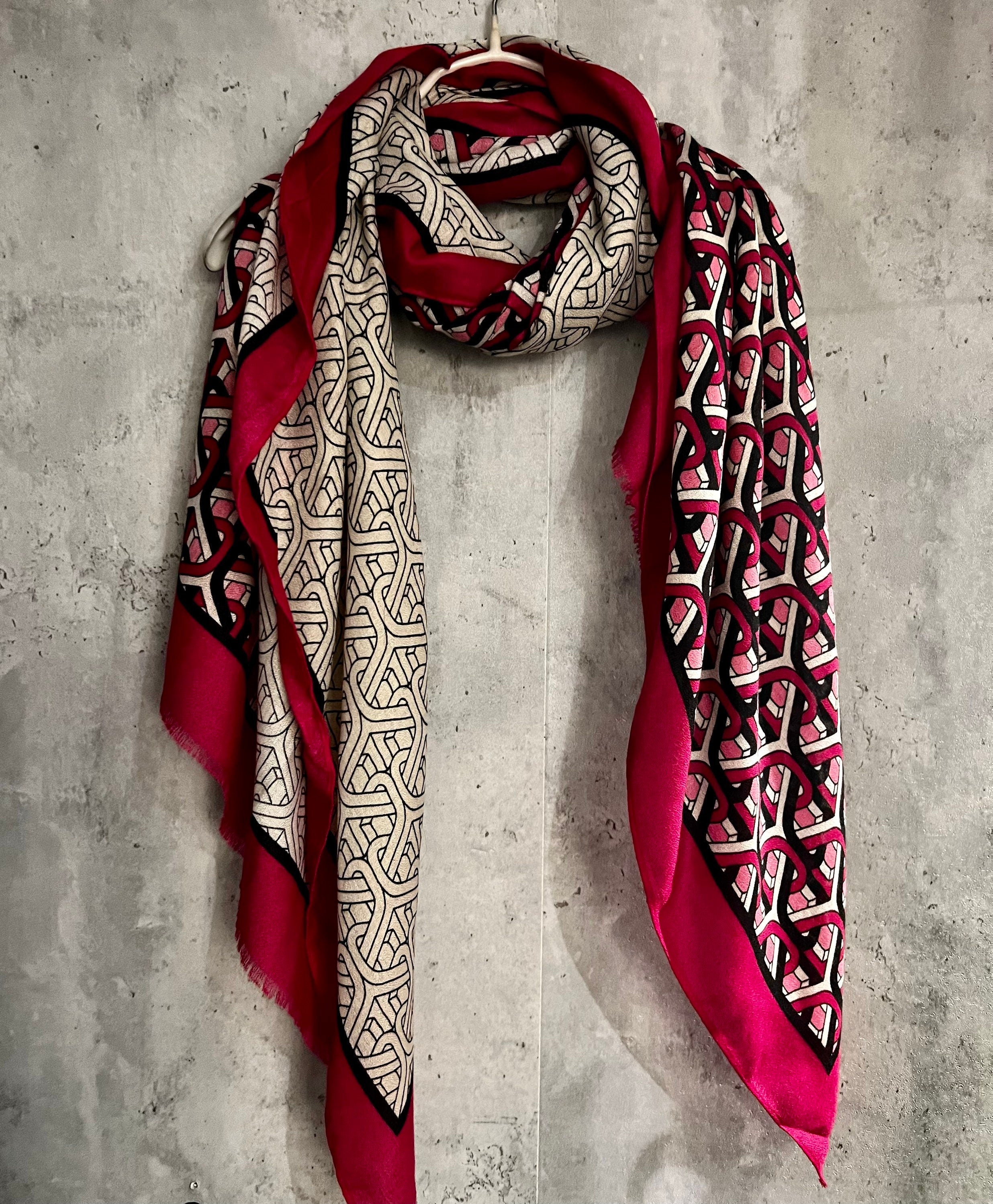 New Monogram Pattern Dark Pink Cotton Blend Scarf