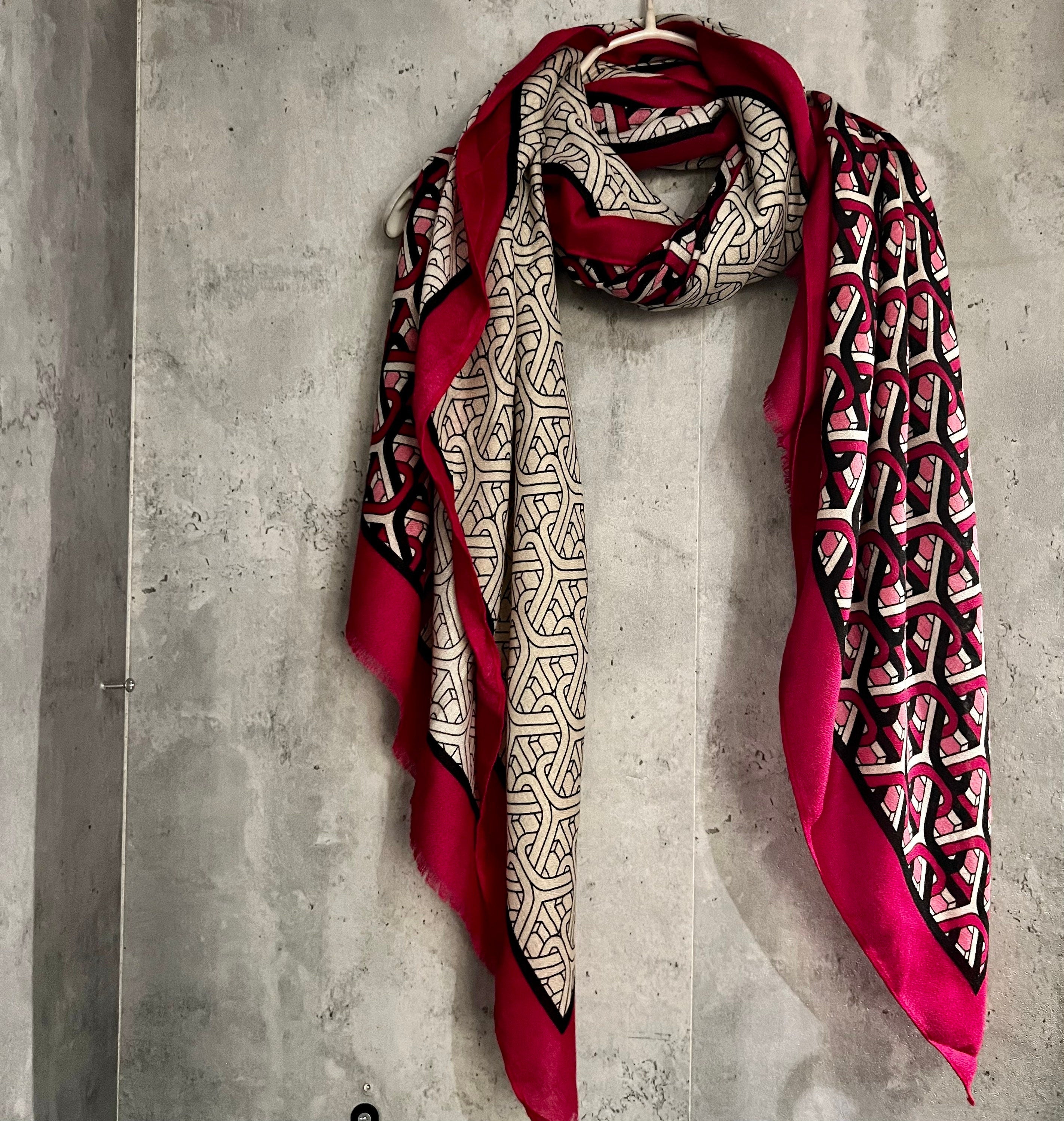 New Monogram Pattern Dark Pink Cotton Blend Scarf
