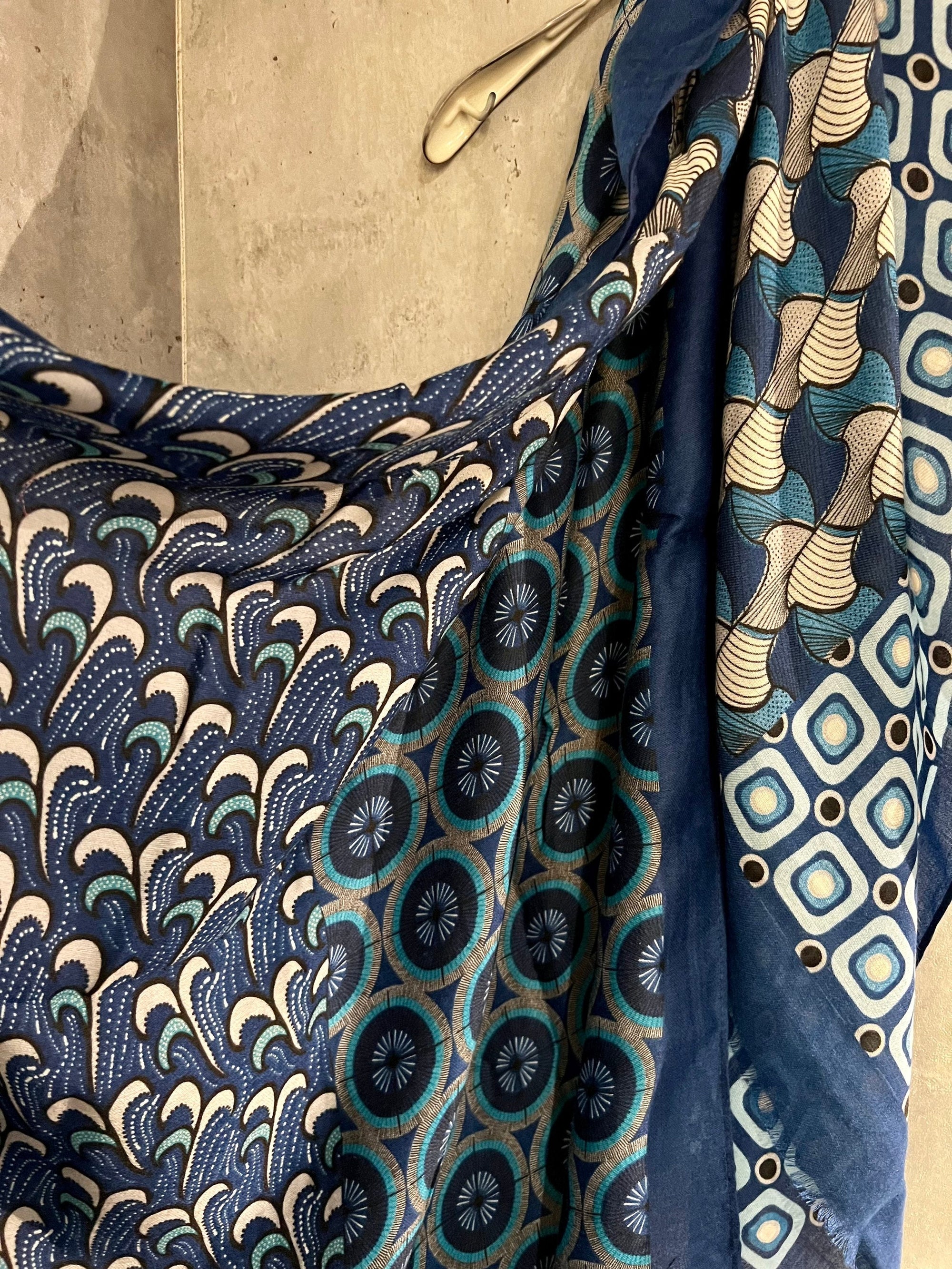 Retro Pattern Inspired Blue Cotton Scarf