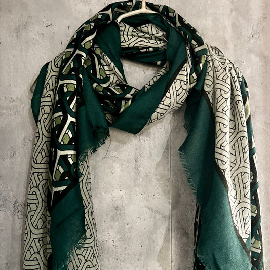 New Monogram Pattern Green Cotton Scarf/Summer Autumn Winter Scarf/Scarf Women/Gifts For Mum/Gifts For Her Birthday Christmas/UK Seller