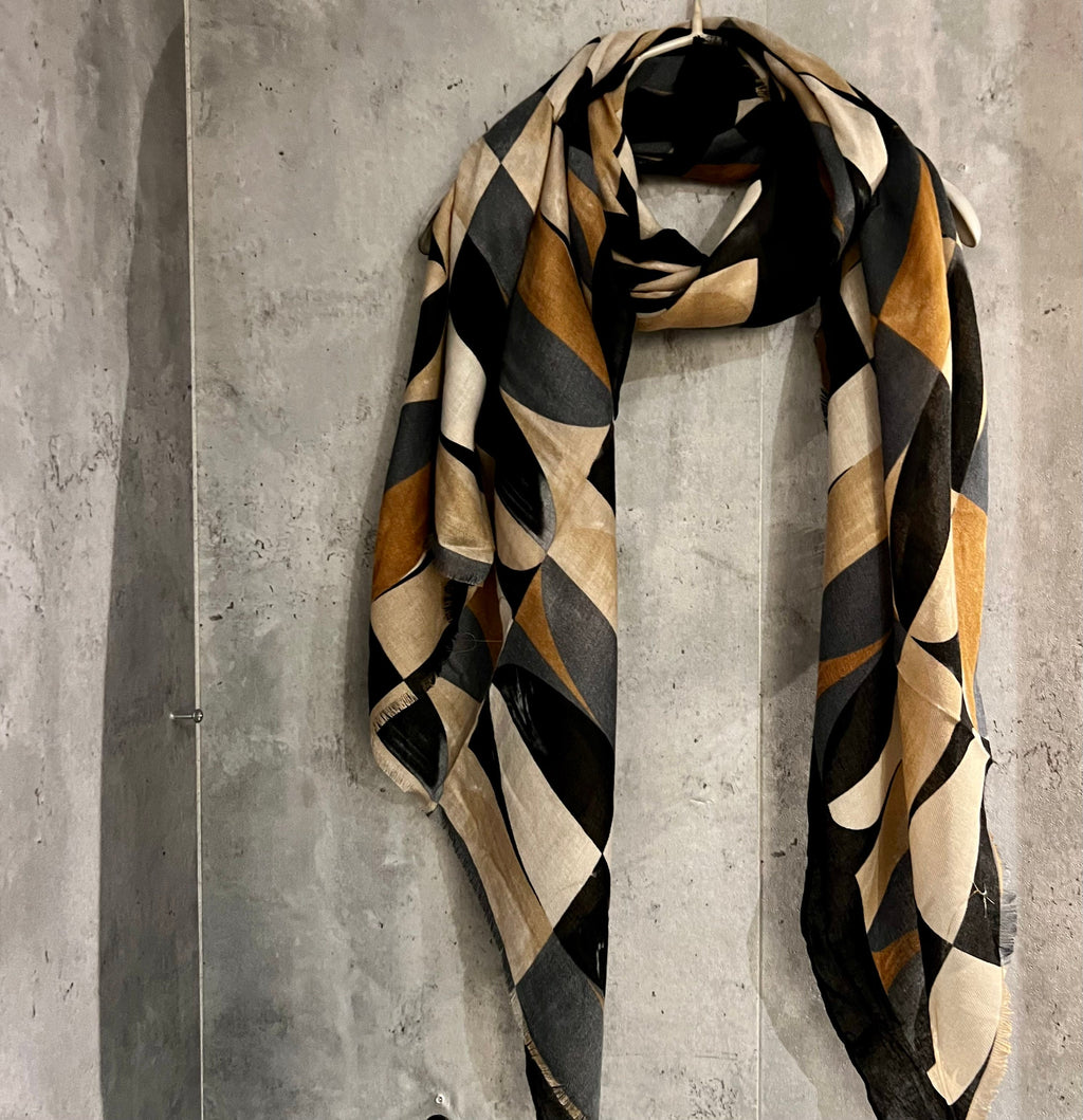 Retro Pattern Beige Grey Cotton Scarf