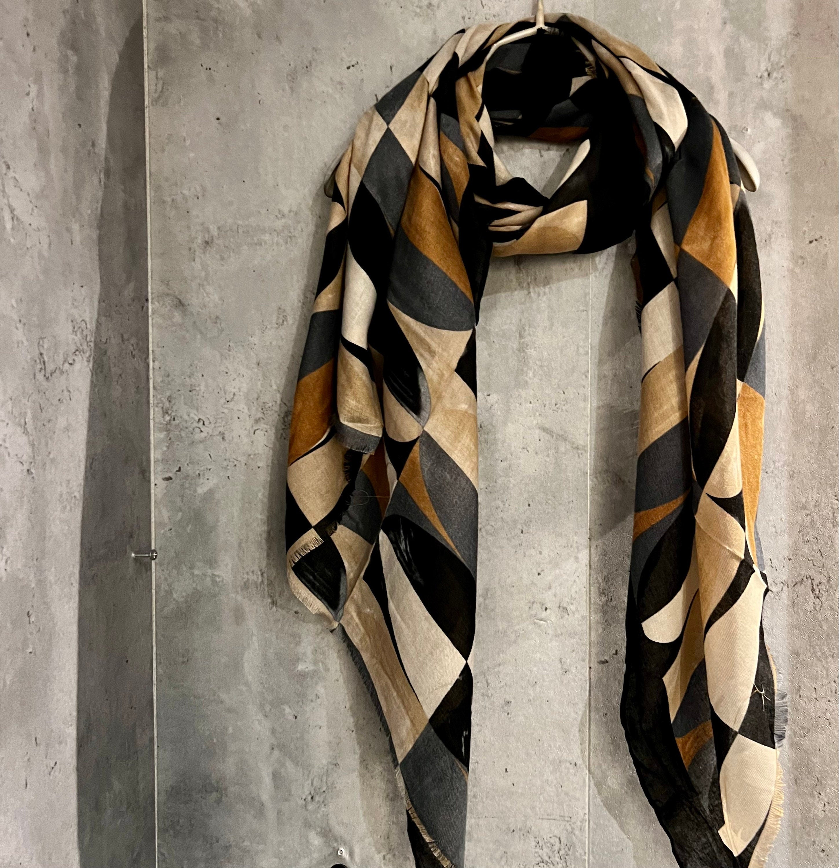 Retro Pattern Beige Grey Cotton Scarf