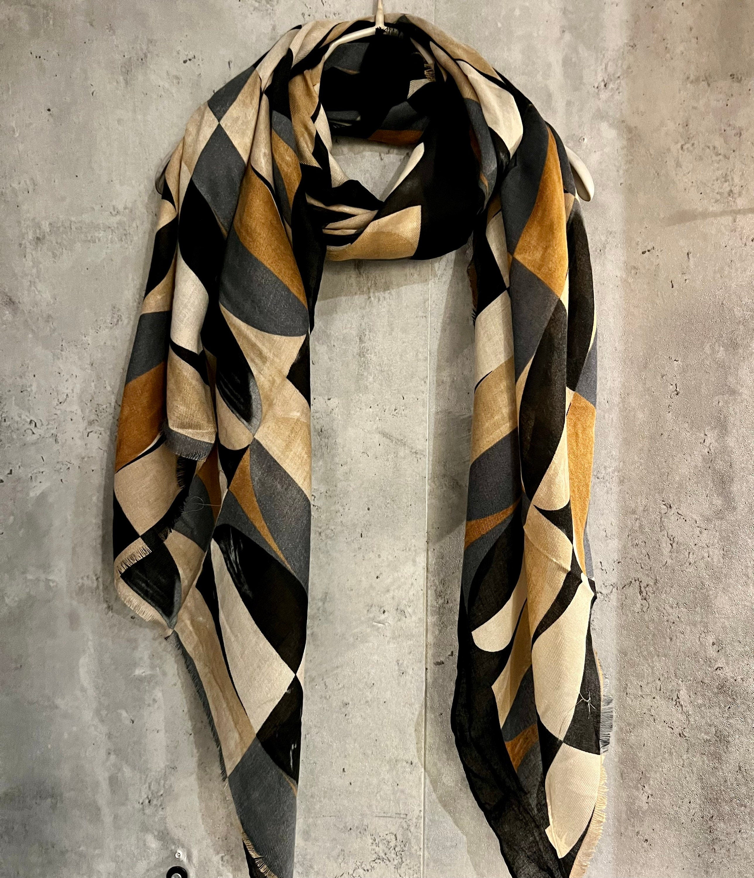 Retro Pattern Beige Grey Cotton Scarf
