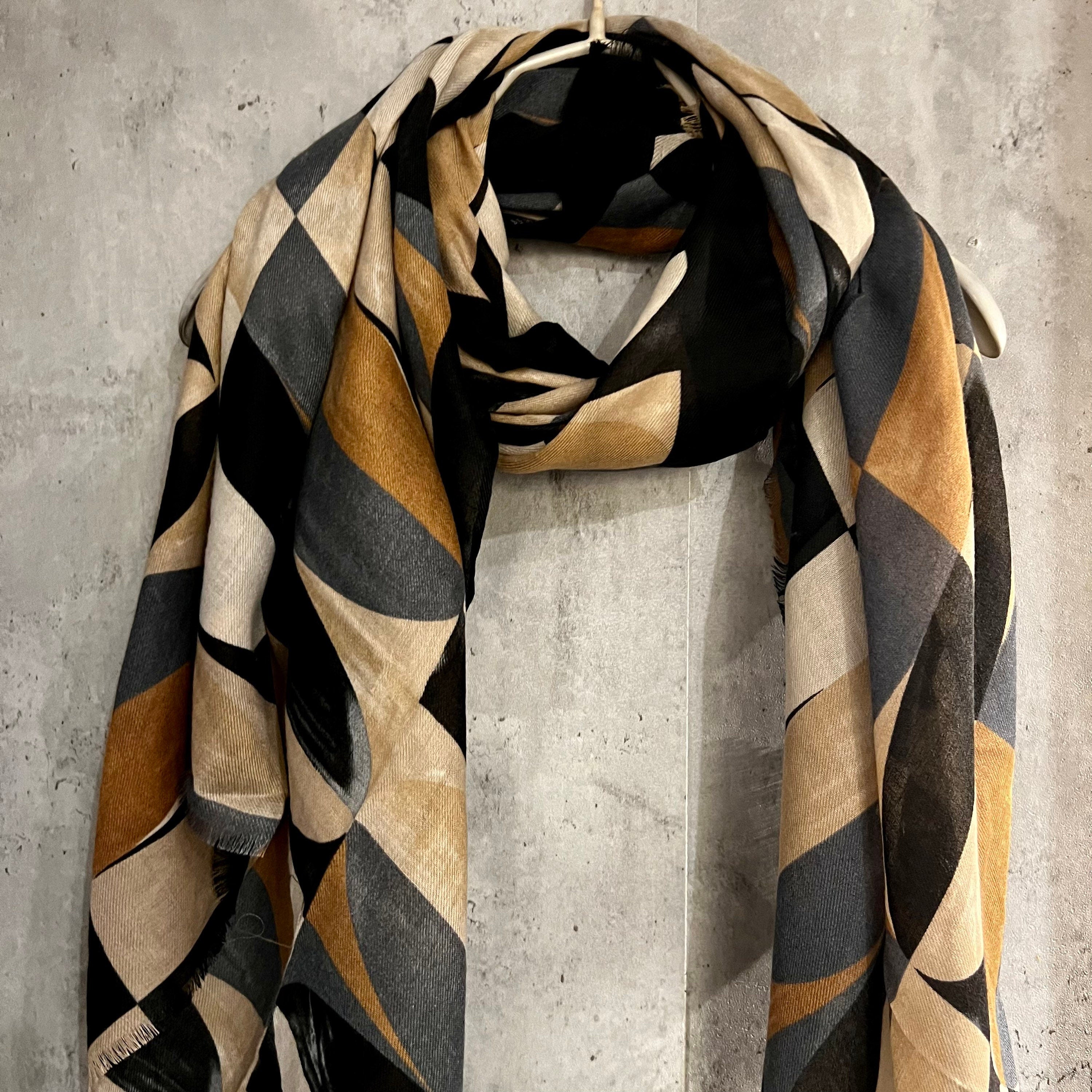Retro Pattern Beige Grey Cotton Scarf