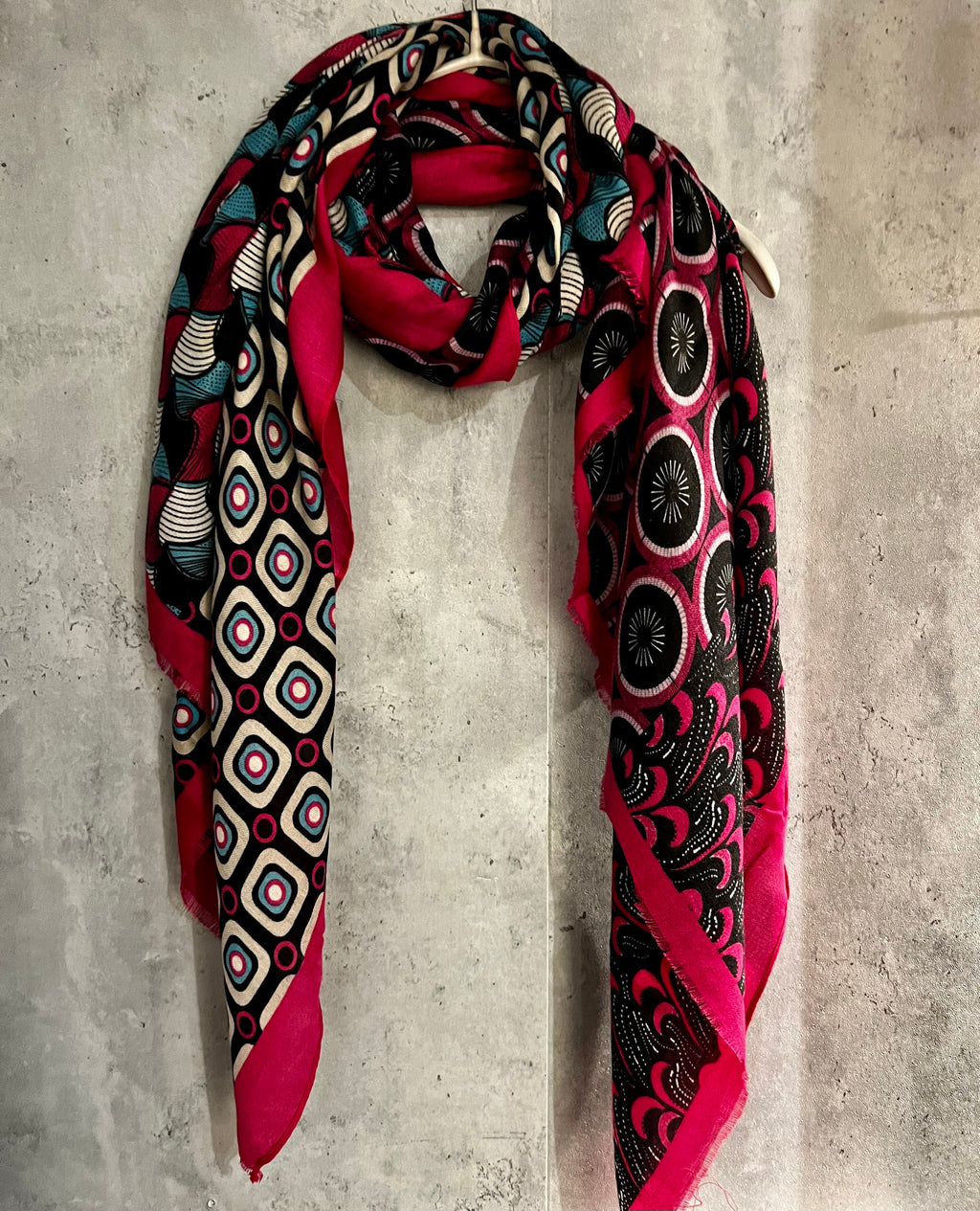 Retro Pattern Inspired Pink Cotton Scarf