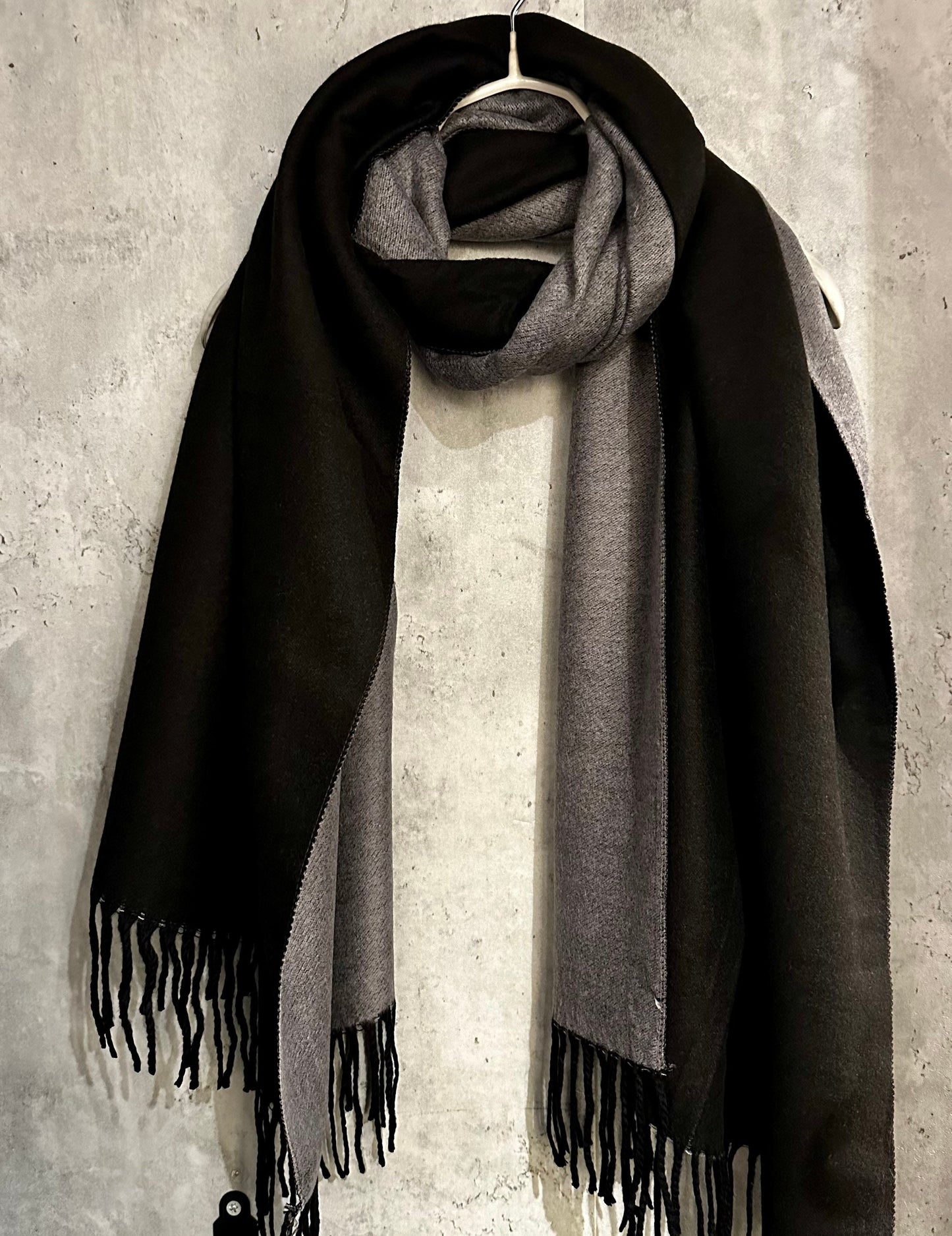 Double Sided Black Grey Cashmere Blend Scarf/Autumn Winter Scarf/Men Scarf/Plain Scarf/Gifts For Him/Gifts For Her/Christmas Birthday Gifts