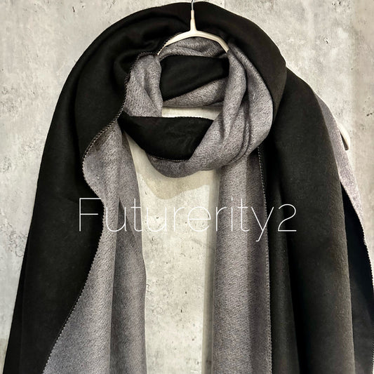 Double Sided Black Grey Cashmere Blend Scarf/Autumn Winter Scarf/Men Scarf/Plain Scarf/Gifts For Him/Gifts For Her/Christmas Birthday Gifts