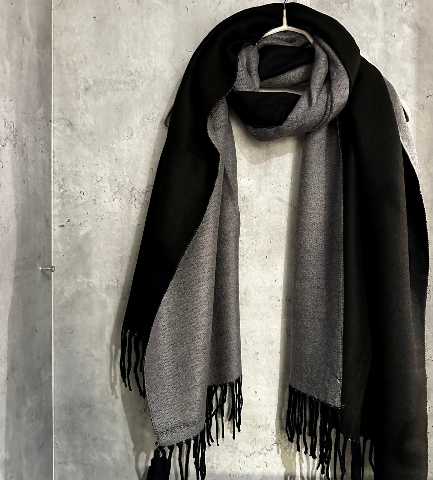 Double Sided Black Grey Cashmere Blend Scarf/Autumn Winter Scarf/Men Scarf/Plain Scarf/Gifts For Him/Gifts For Her/Christmas Birthday Gifts