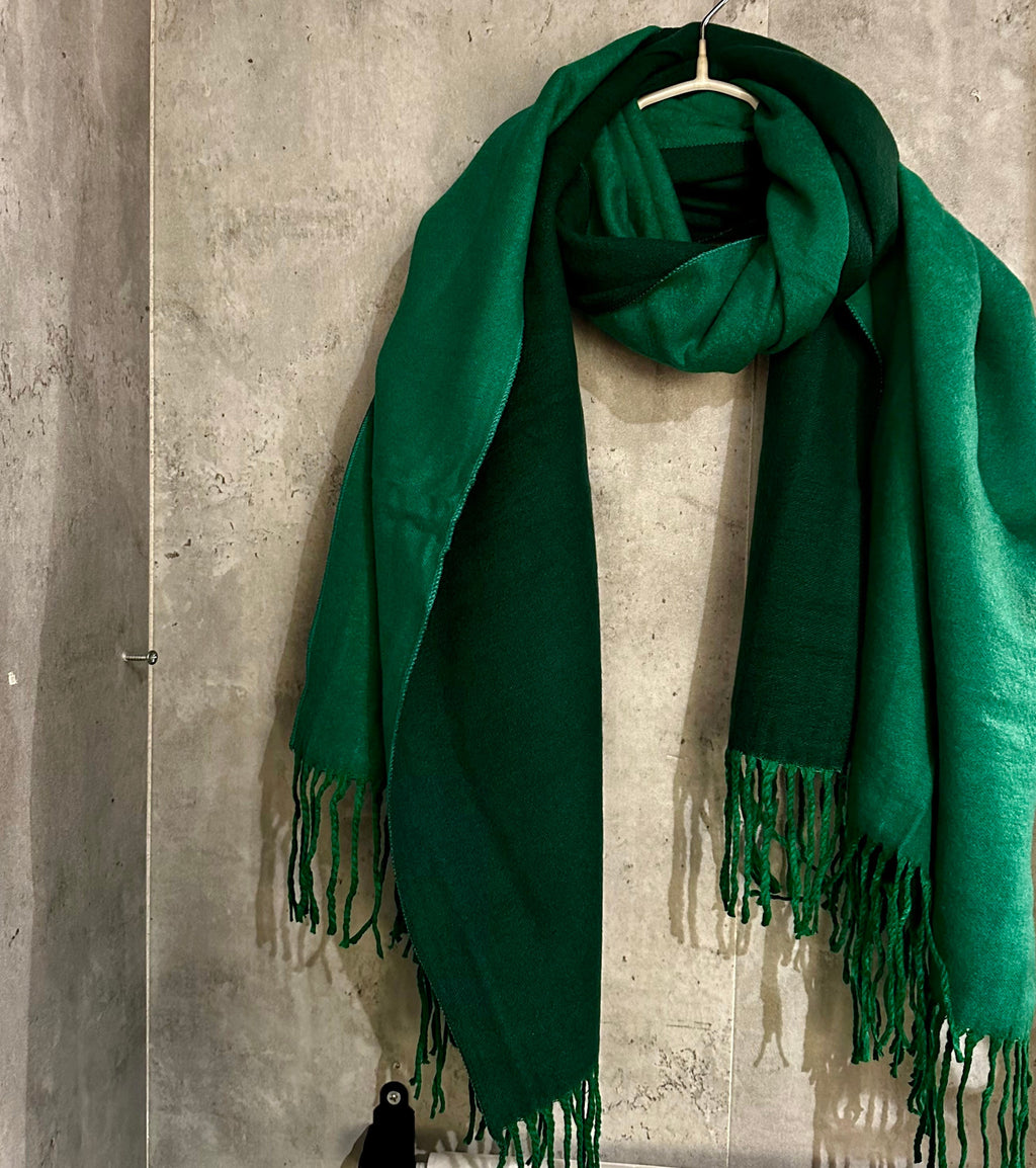 Double sided Two Toned Green Cashmere Blend Scarf/Men Women Scarf
