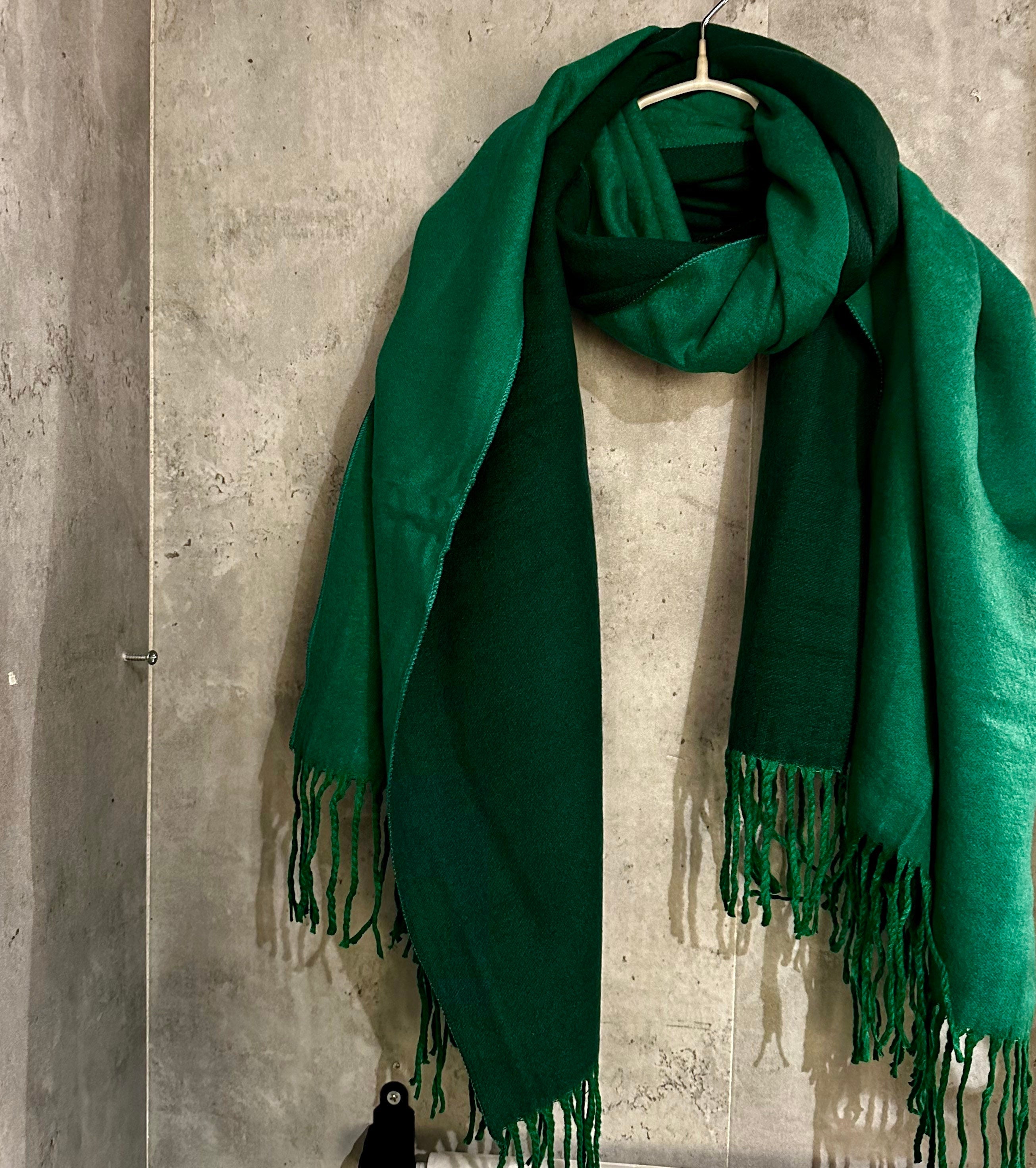 Double sided Two Toned Green Cashmere Blend Scarf/Men Women Scarf