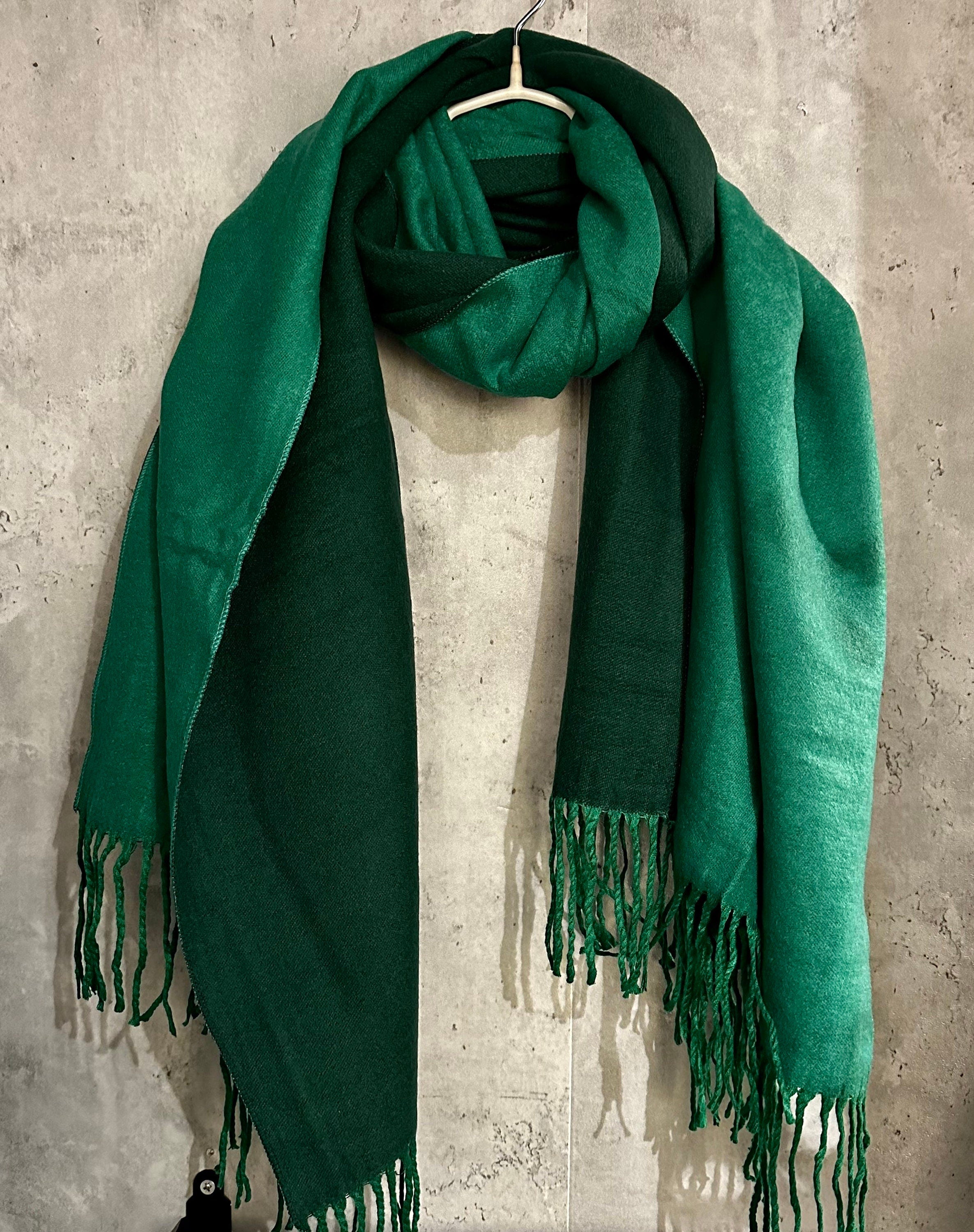 Double sided Two Toned Green Cashmere Blend Scarf/Men Women Scarf