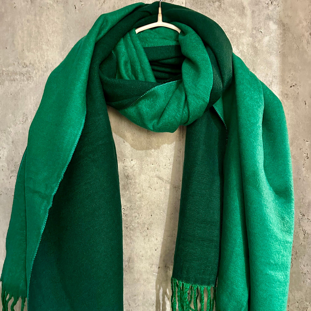 Double sided Two Toned Green Cashmere Blend Scarf/Men Women Scarf