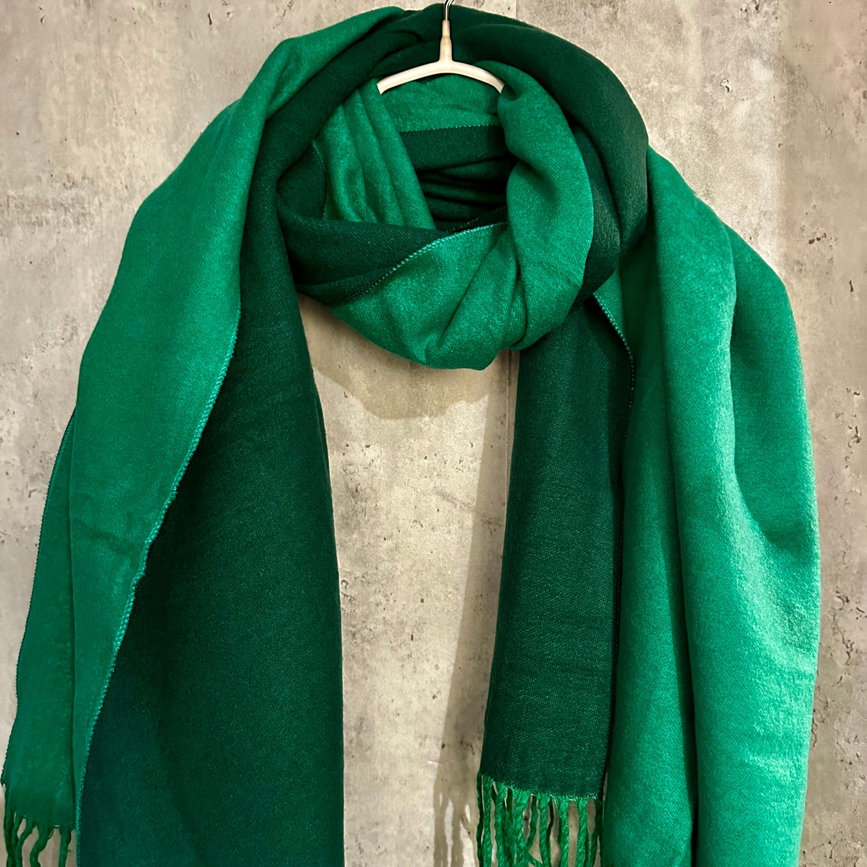 Double sided Two Toned Green Cashmere Blend Scarf/Men Women Scarf