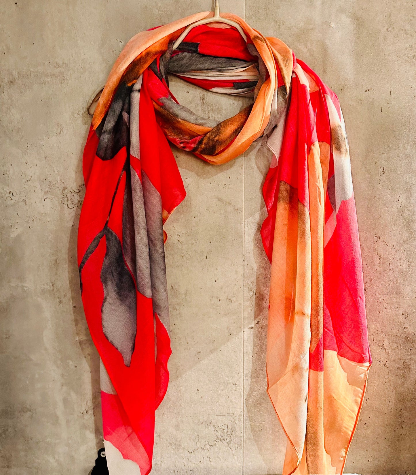 Large Flower and Leaf Design in Pink, Grey and Orange Scarf for Women,Perfect for all Season,An Eco Friendly Gift for Mom or Birthday.