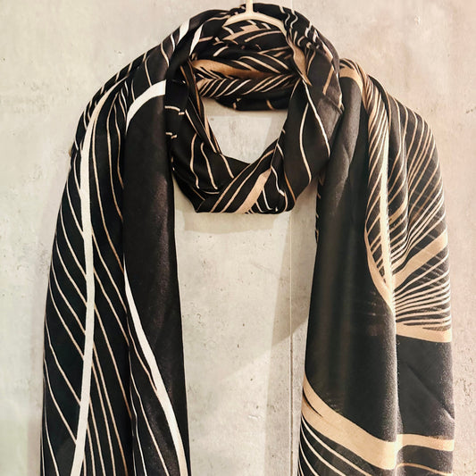Black Cotton Scarf with Leaf Vein Pattern for Women,Great for all Season,An Eco-Friendly Gifts