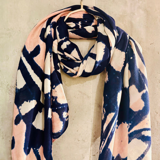 Pink Blue Organic Cotton Scarf with Butterfly Wing Texture – An Eco-Friendly and Unique Gift for Mom, Perfect for Birthday and Christmas Ce