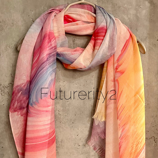 Abstract Pattern Pink Orange Cotton Blend Scarf/Summer Autumn Scarf/Gifts For Mom/Scarf Women/Gifts For Her Birthday Christmas/UK Seller