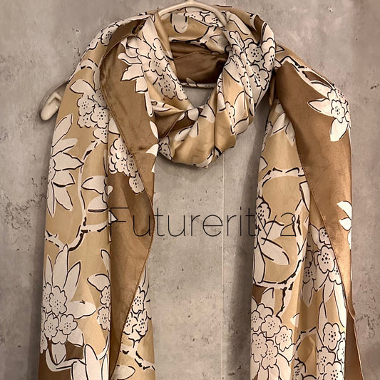 White Flowers Silk Blend Scarf/Brown Scarf/Spring Summer Autumn Scarf/Scarf Women/Gifts For Mom/Gifts For Her Birthday Christmas/UK Seller