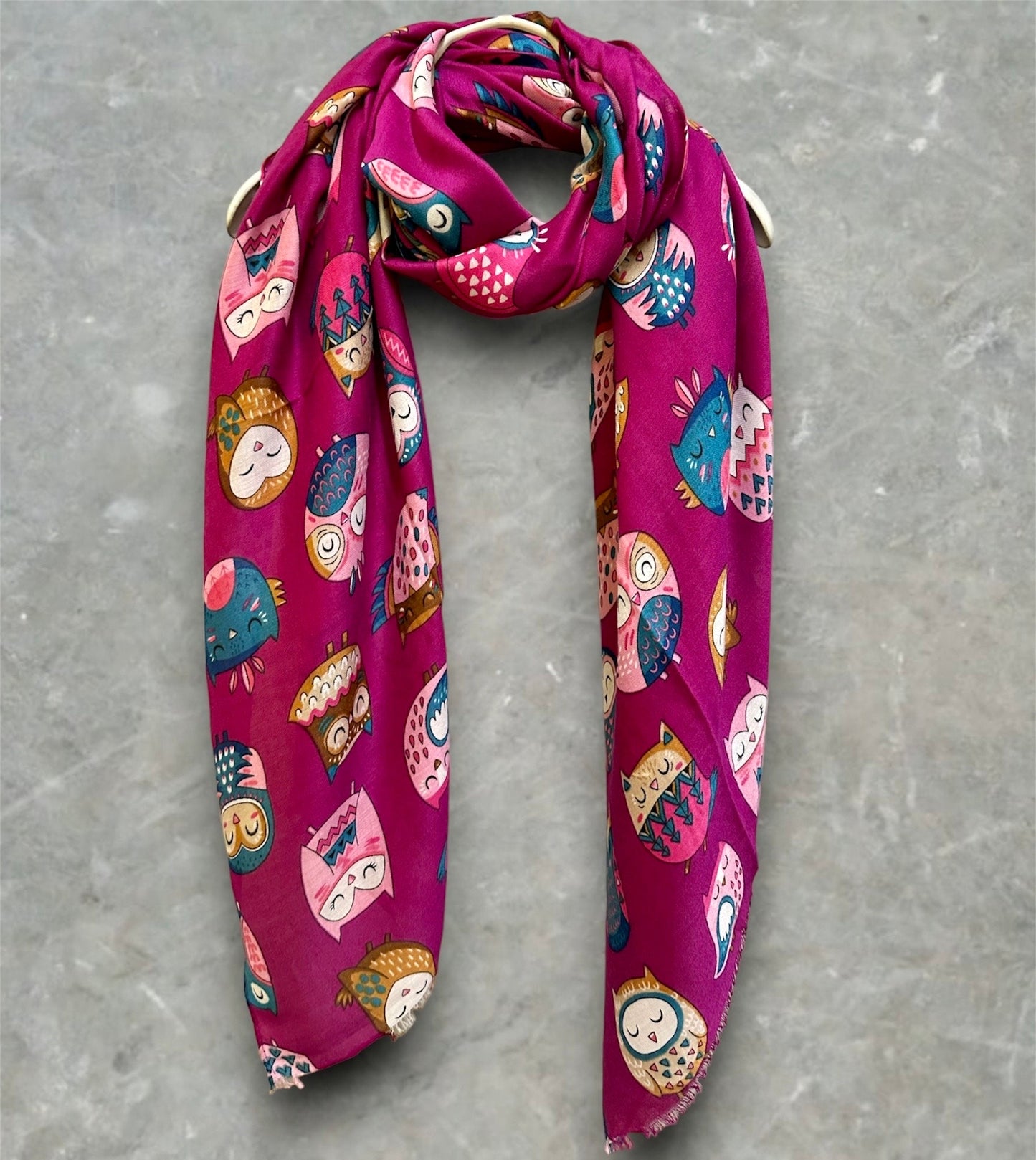 Charming Owls Pattern Pink Scarf – Perfect All-Season Gift for Mom and Her.