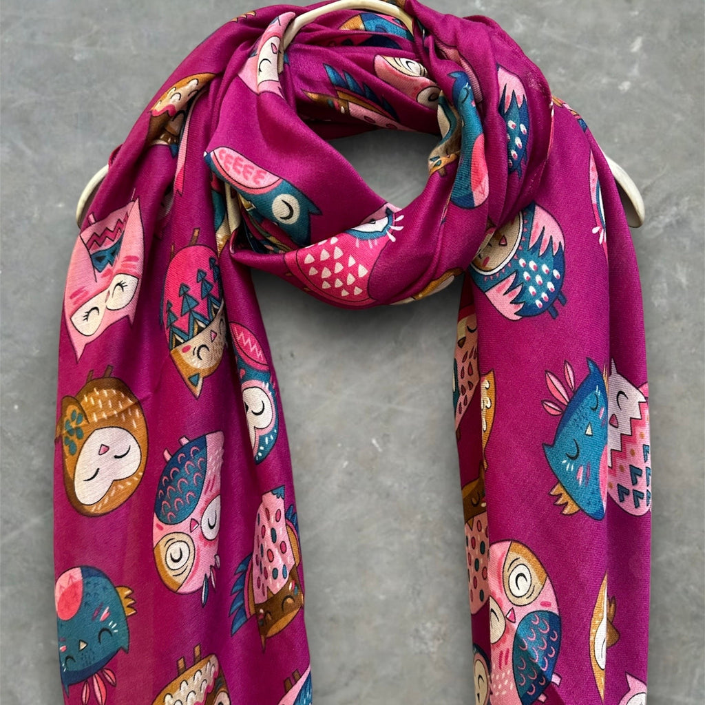 Charming Owls Pattern Pink Scarf – Perfect All-Season Gift for Mom and Her.
