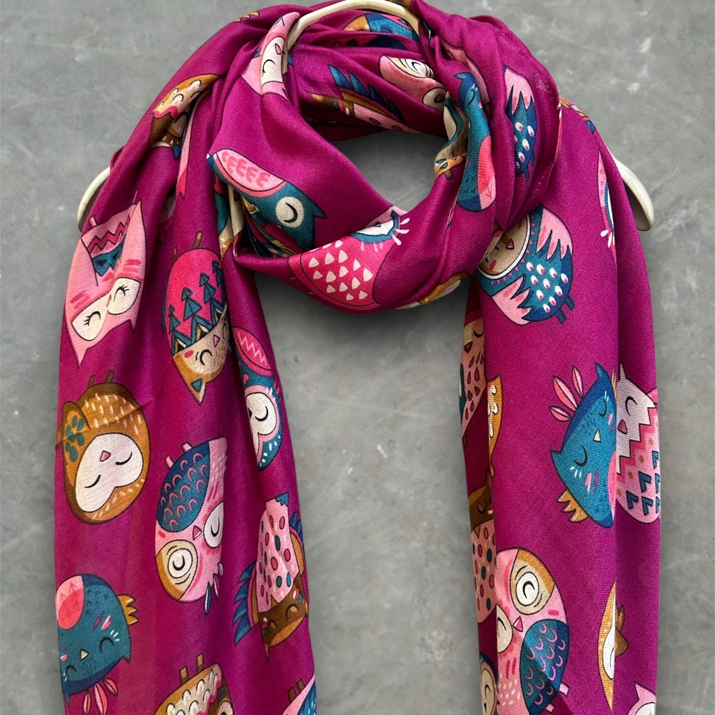 Charming Owls Pattern Pink Scarf – Perfect All-Season Gift for Mom and Her.