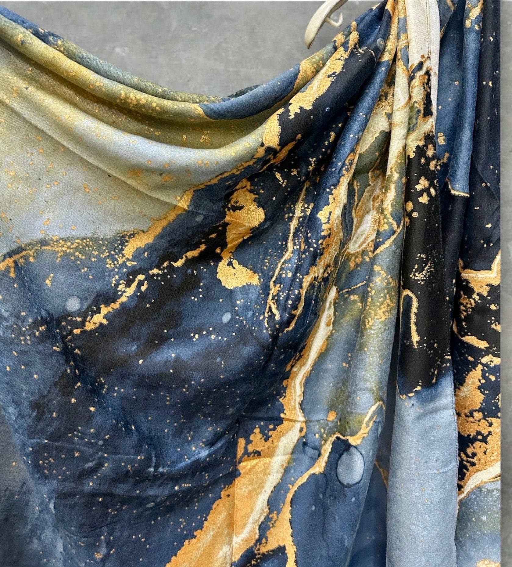 Abstract Pattern With Gold Accents Blue Cotton Scarf