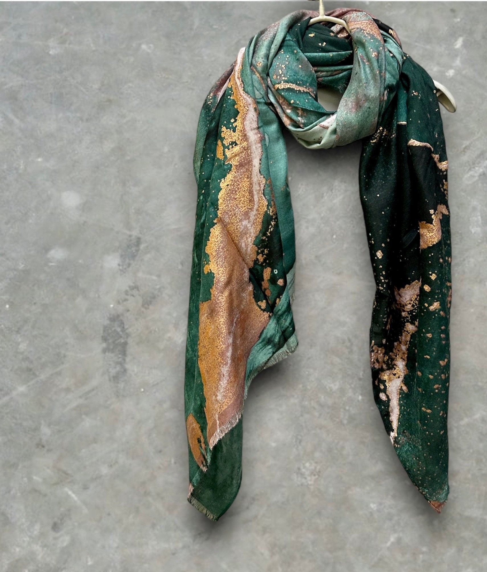 Abstract Pattern With Gold Accents Green Cotton Scarf