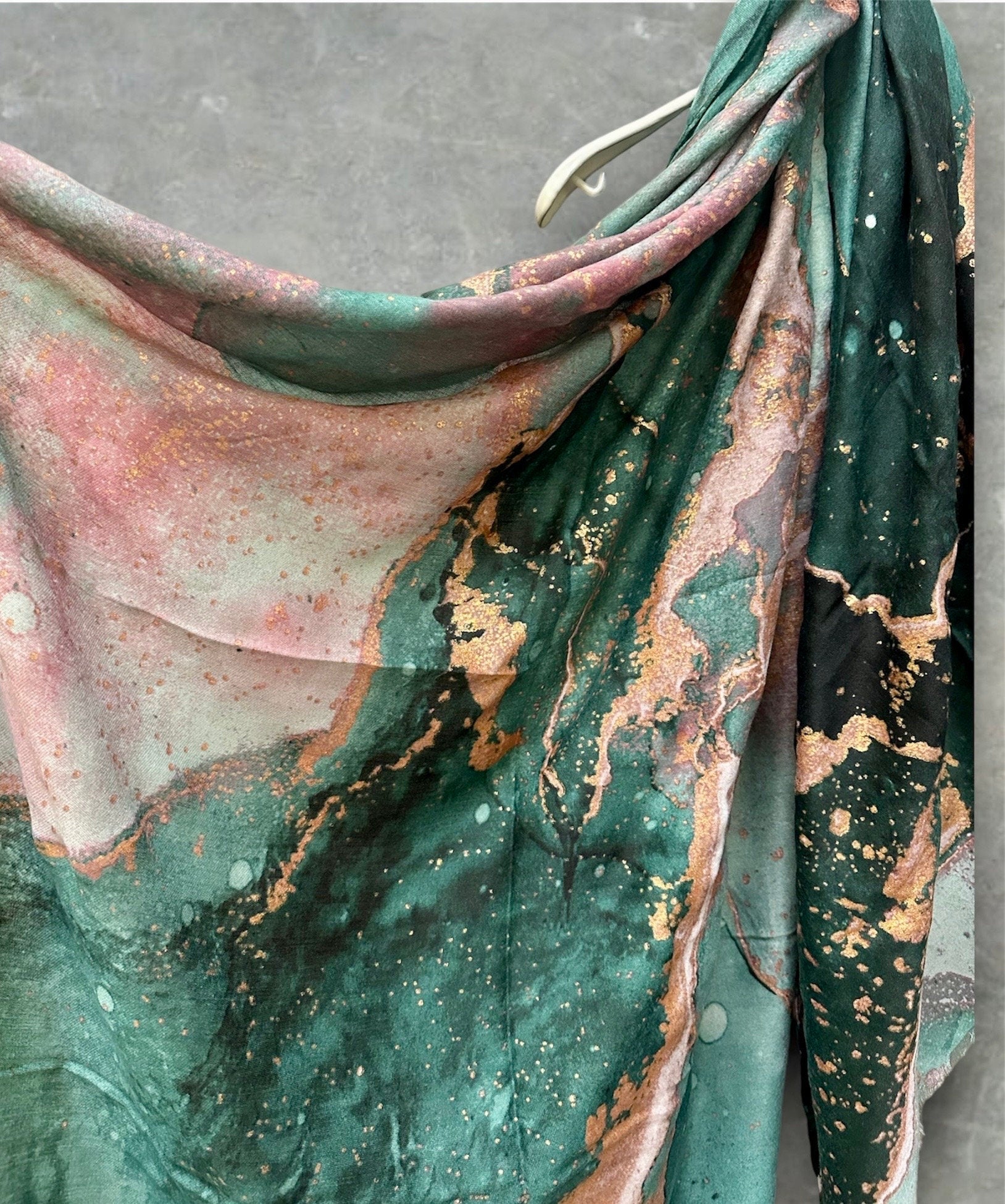 Abstract Pattern With Gold Accents Green Cotton Scarf