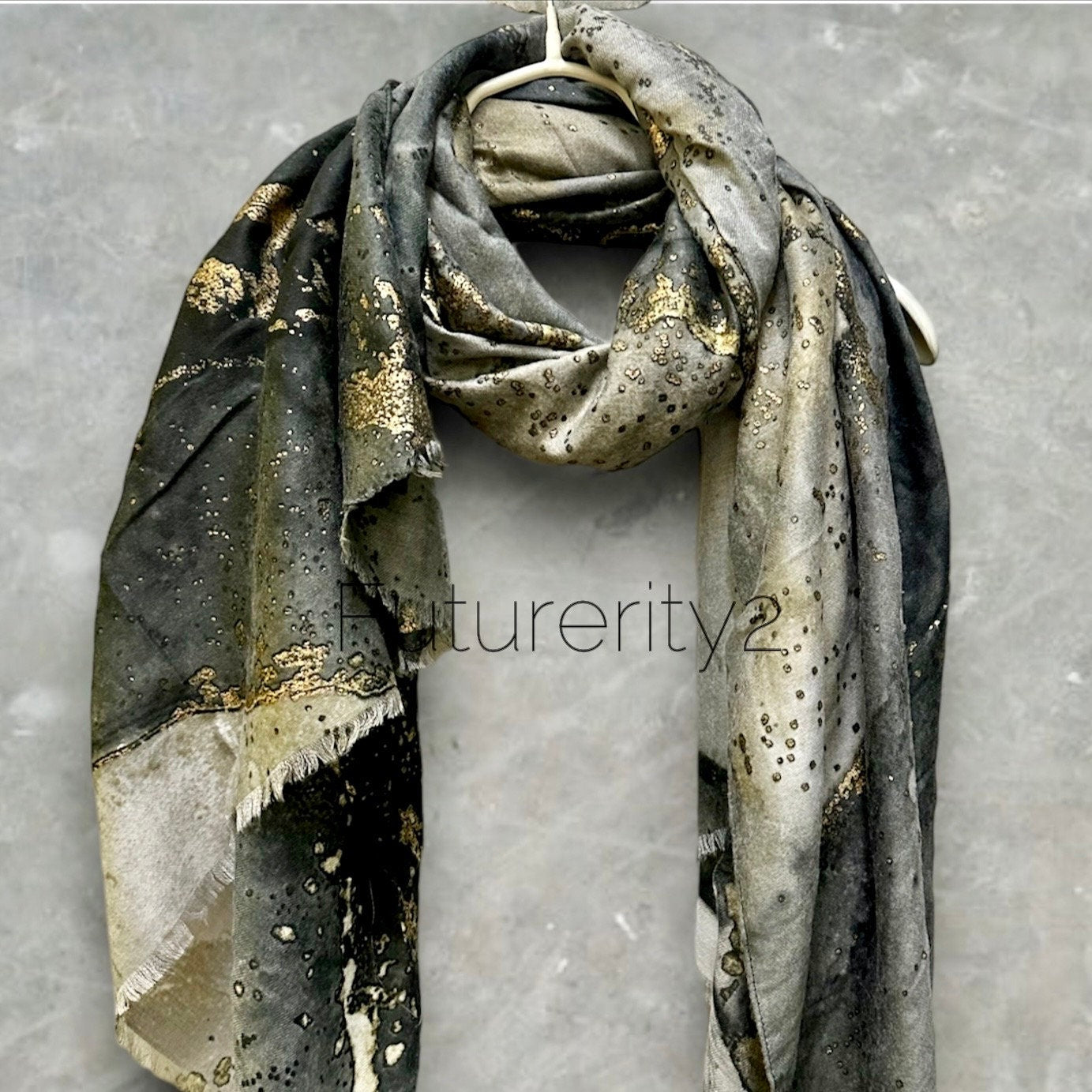 Abstract Pattern With Gold Accents Grey Cotton Scarf