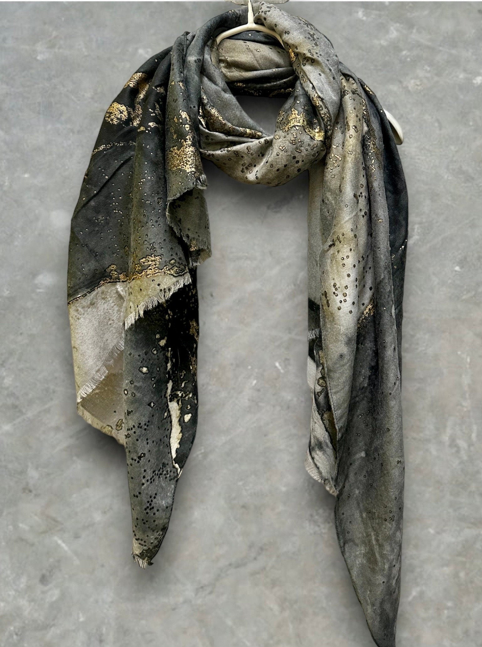 Abstract Pattern With Gold Accents Grey Cotton Scarf