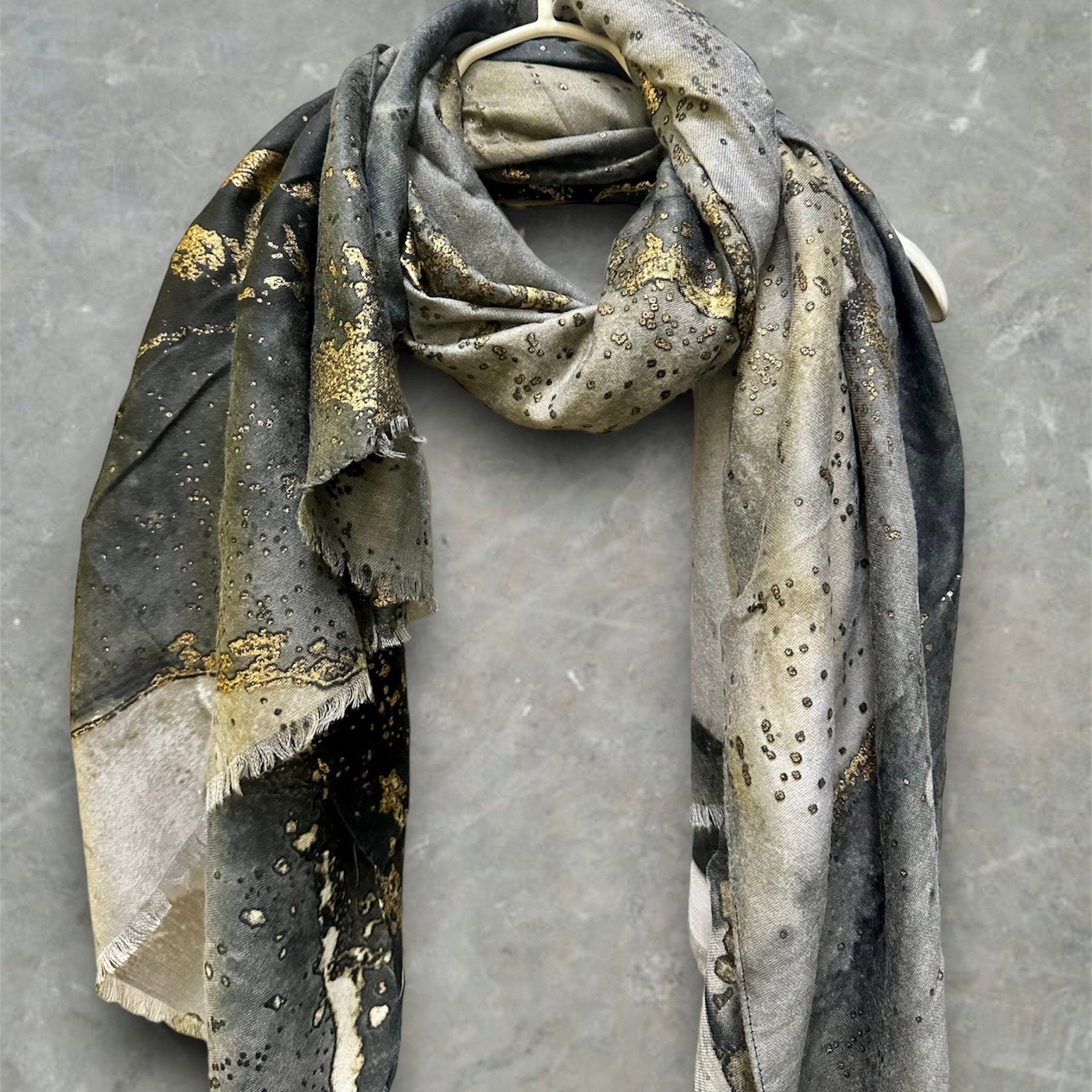 Abstract Pattern With Gold Accents Grey Cotton Scarf