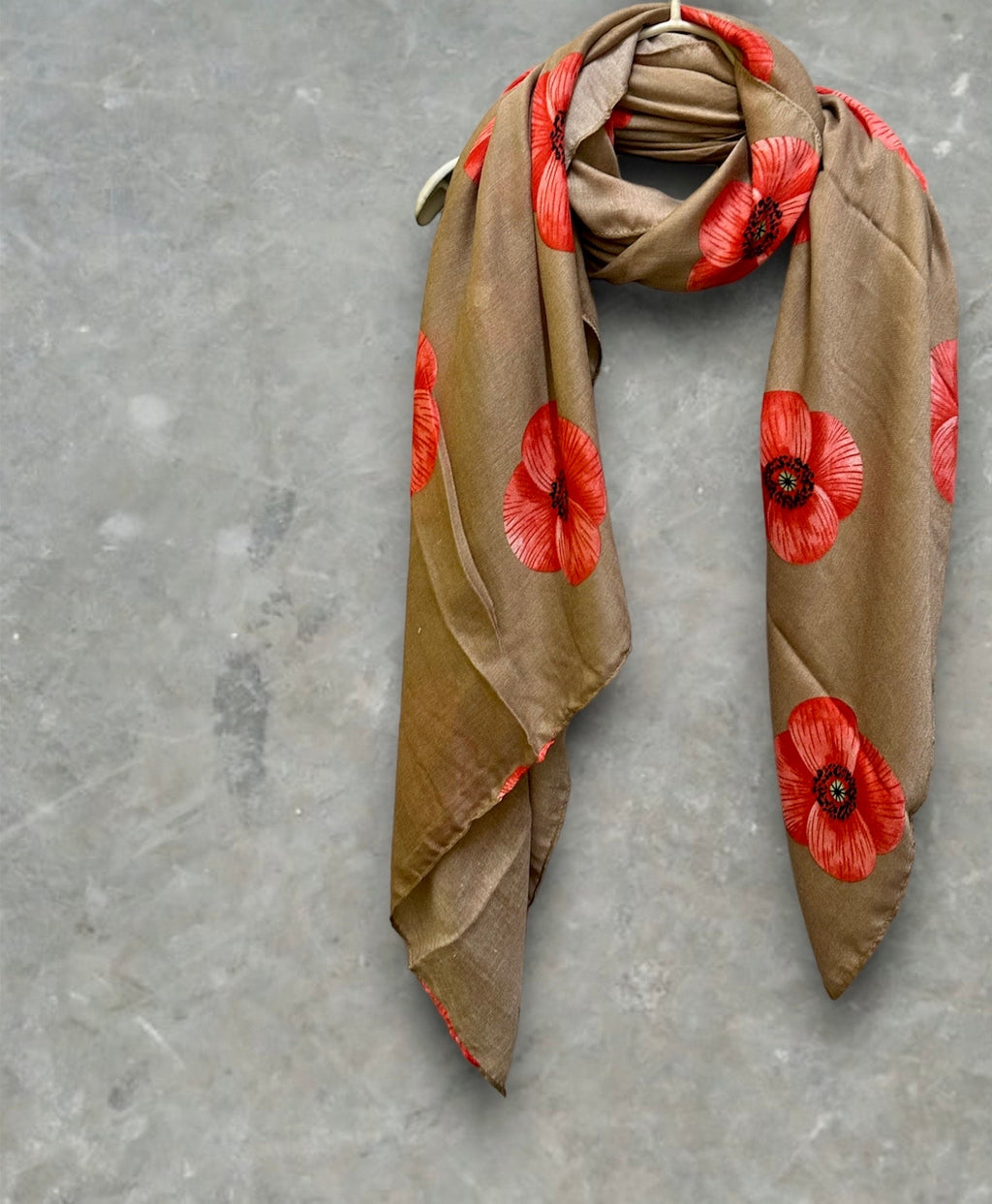 Poppy Flowers Beige Cotton Blend Scarf