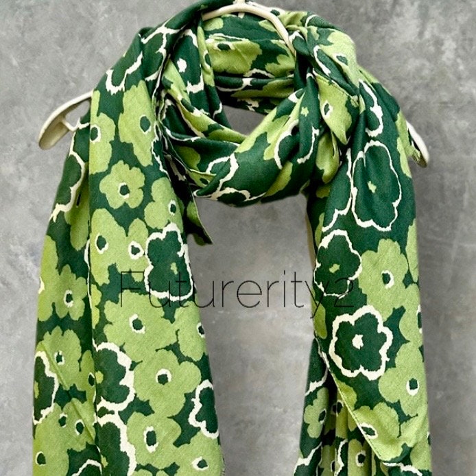 Sketched Poppy Pattern Green Scarf/Cotton Blend Scarf/Summer Autumn Winter Scarf/Scarf Women/Gifts For Her Birthday Christmas